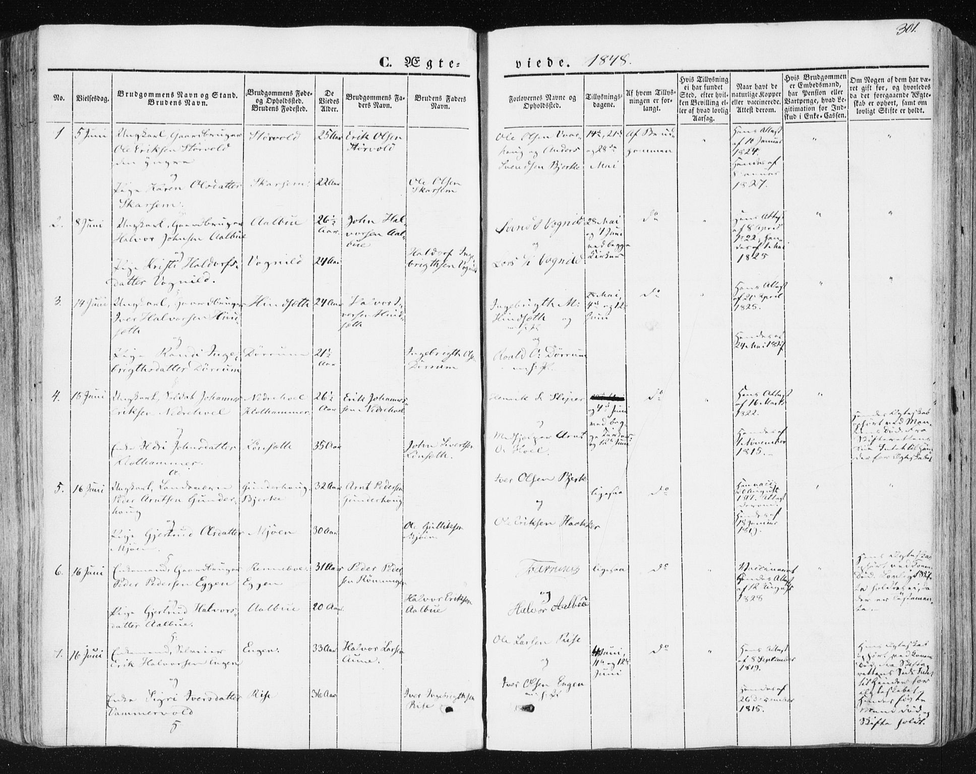 Ministerialprotokoller, klokkerbøker og fødselsregistre - Sør-Trøndelag, SAT/A-1456/678/L0899: Parish register (official) no. 678A08, 1848-1872, p. 301
