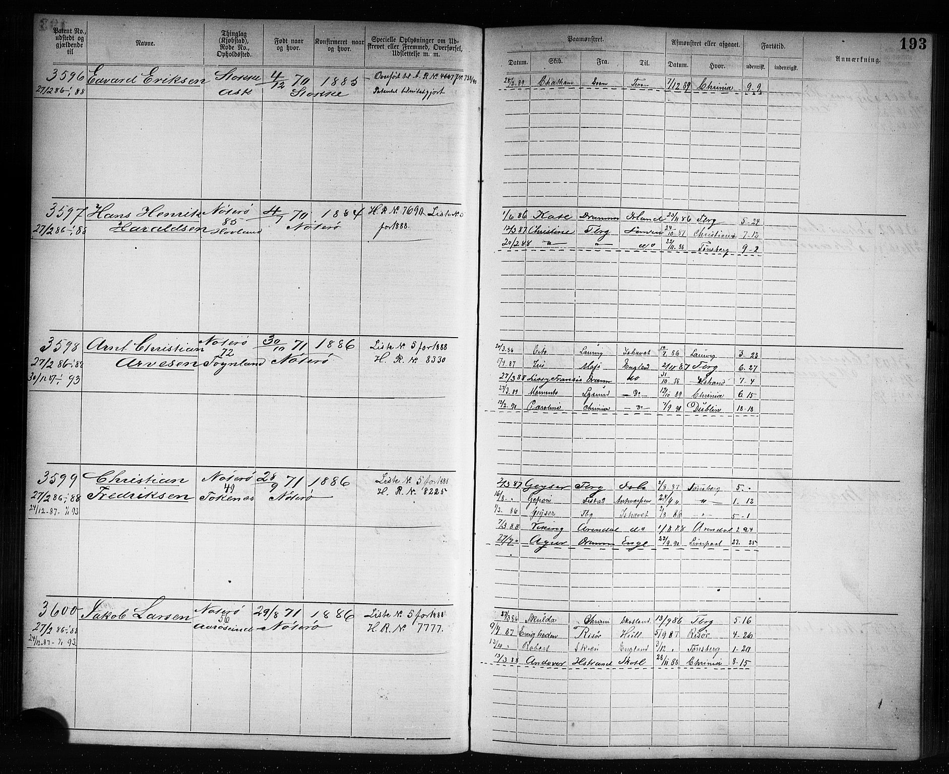 Tønsberg innrulleringskontor, AV/SAKO-A-786/F/Fb/L0007: Annotasjonsrulle Patent nr. 2636-5150, 1881-1892, p. 194