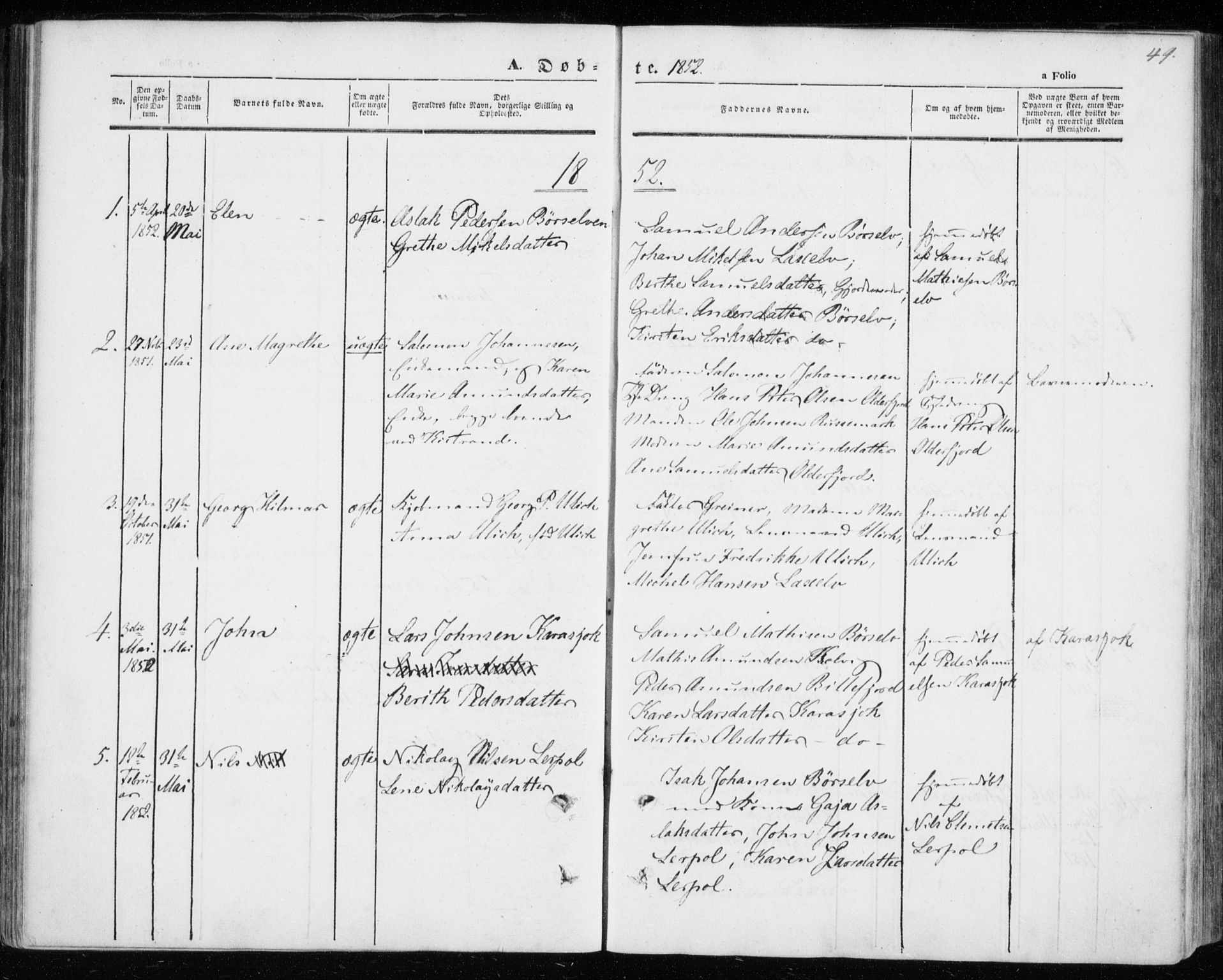 Kistrand/Porsanger sokneprestembete, SATØ/S-1351/H/Ha/L0004.kirke: Parish register (official) no. 4, 1843-1860, p. 49