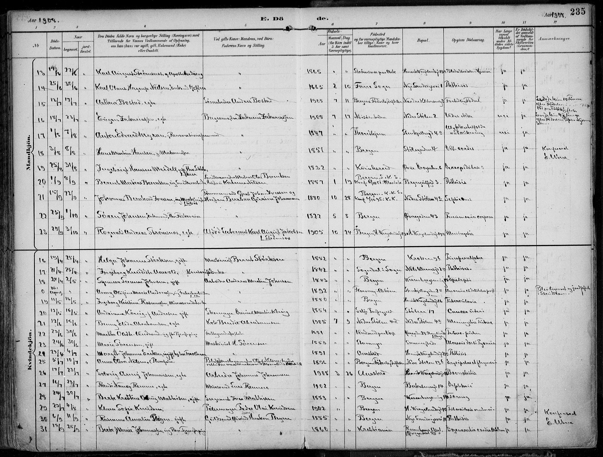 Mariakirken Sokneprestembete, AV/SAB-A-76901/H/Hab/L0005: Parish register (copy) no. A 5, 1893-1913, p. 235