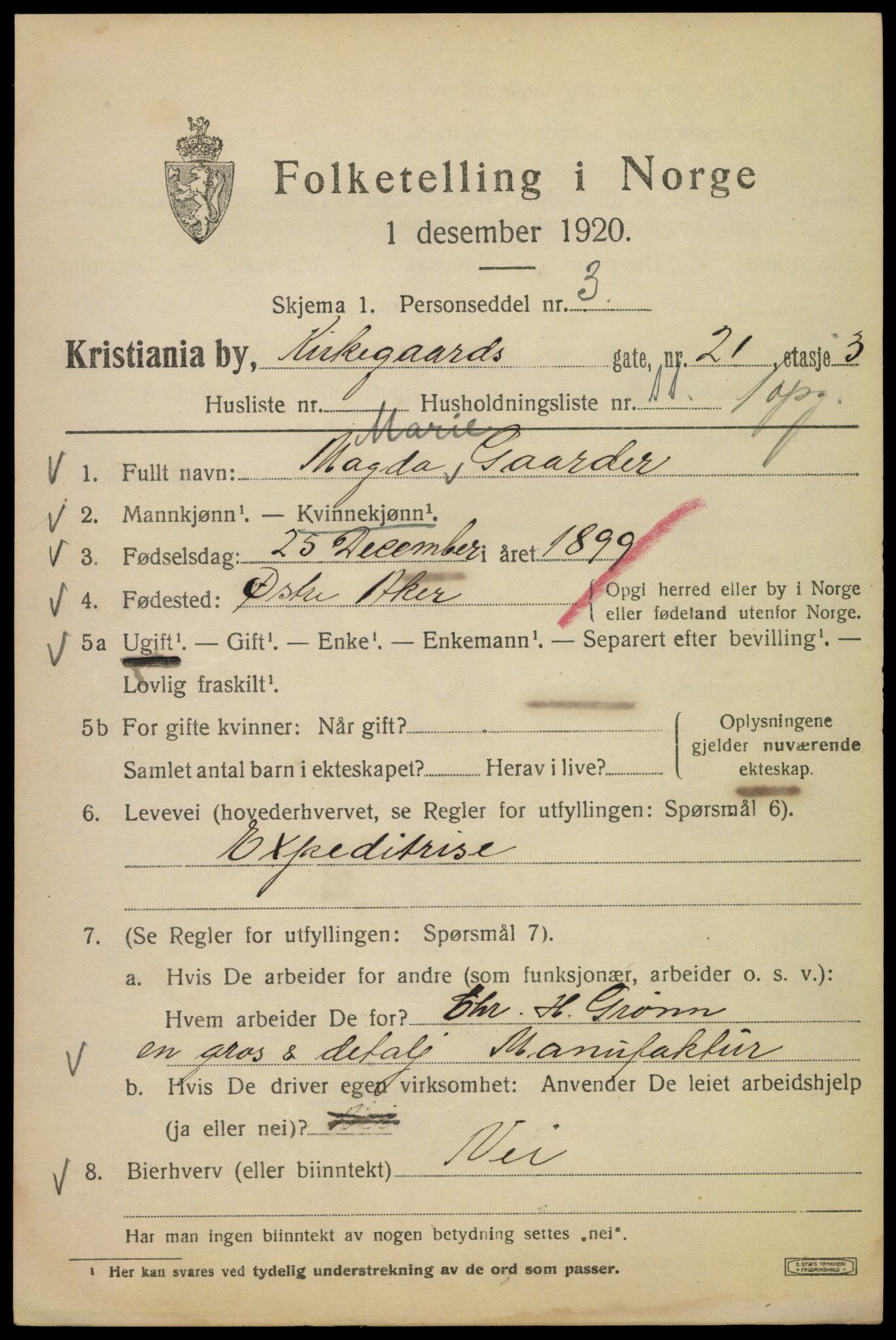 SAO, 1920 census for Kristiania, 1920, p. 335537