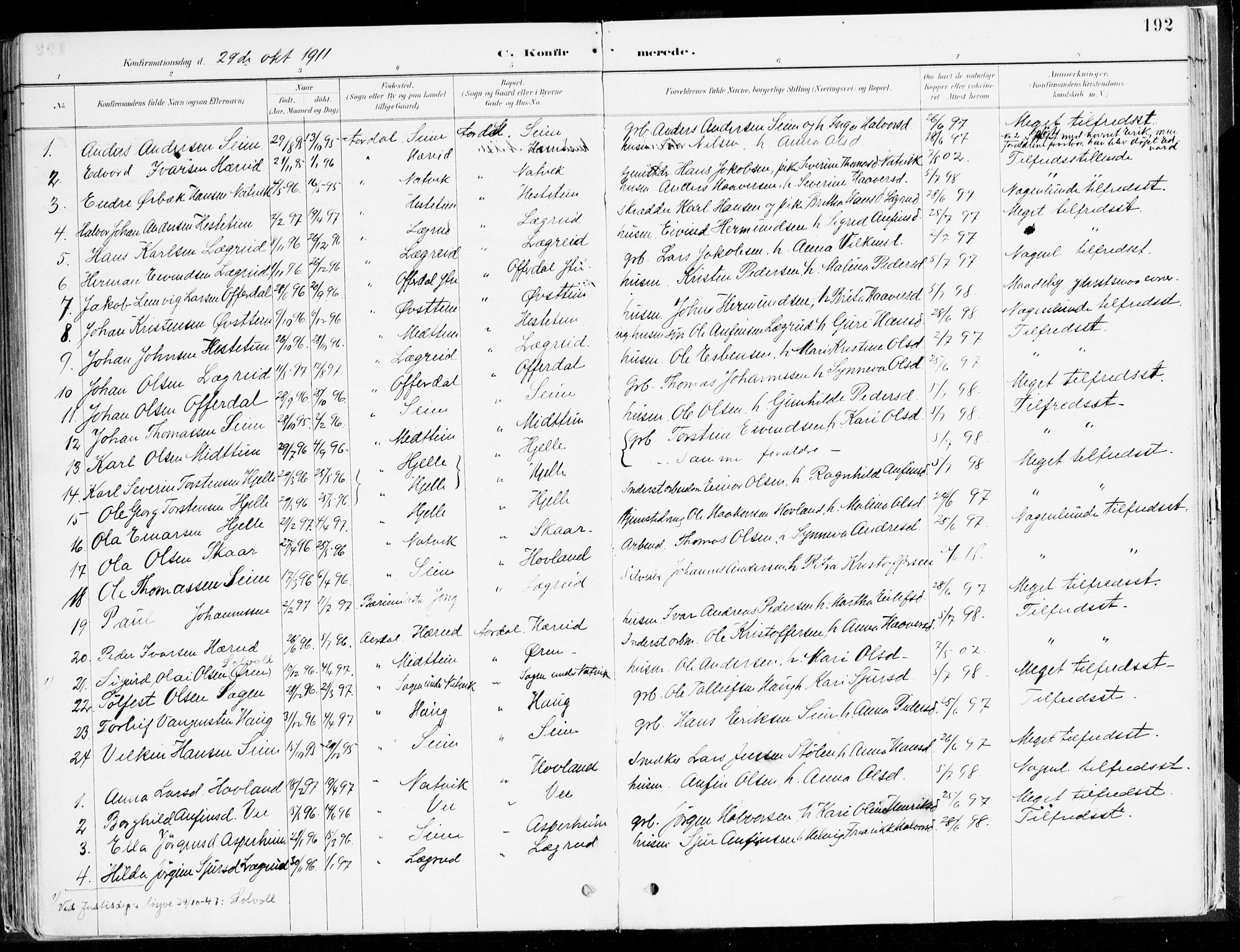 Årdal sokneprestembete, SAB/A-81701: Parish register (official) no. A 5, 1887-1917, p. 192