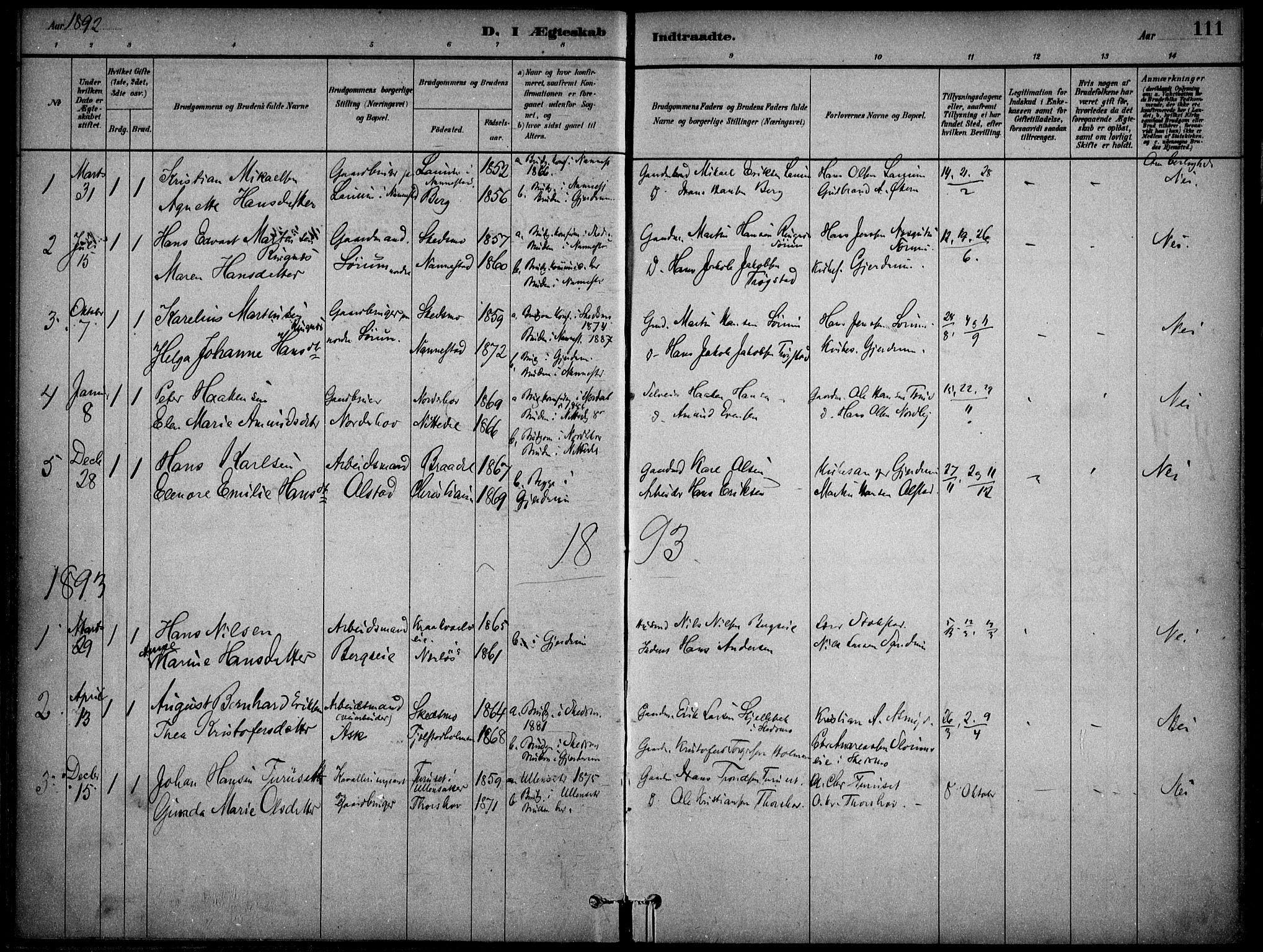 Gjerdrum prestekontor Kirkebøker, AV/SAO-A-10412b/F/Fa/L0009: Parish register (official) no. I 9, 1881-1916, p. 111