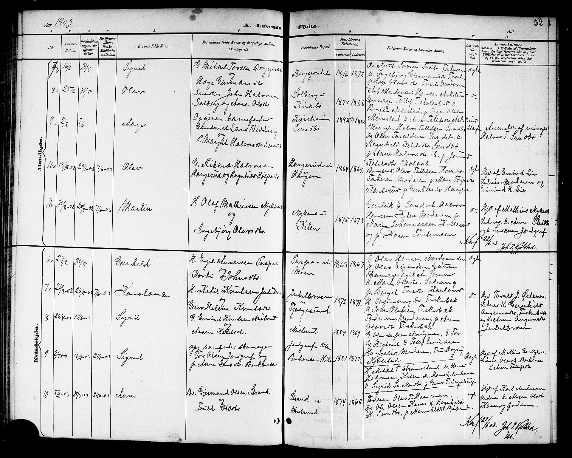 Kviteseid kirkebøker, SAKO/A-276/G/Ga/L0002: Parish register (copy) no. I 2, 1893-1918, p. 52