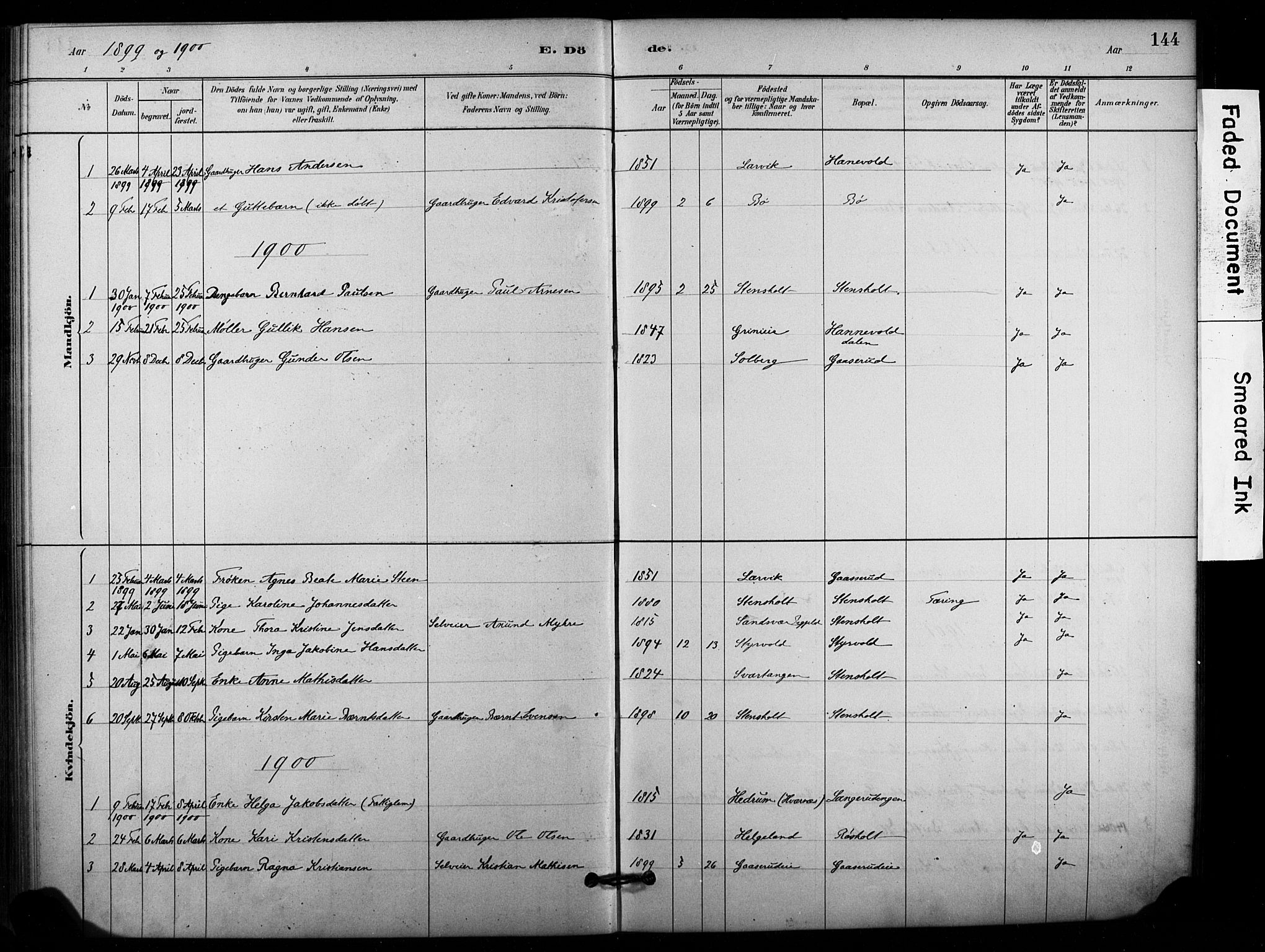 Lardal kirkebøker, SAKO/A-350/F/Fd/L0001: Parish register (official) no. IV 1, 1881-1907, p. 144