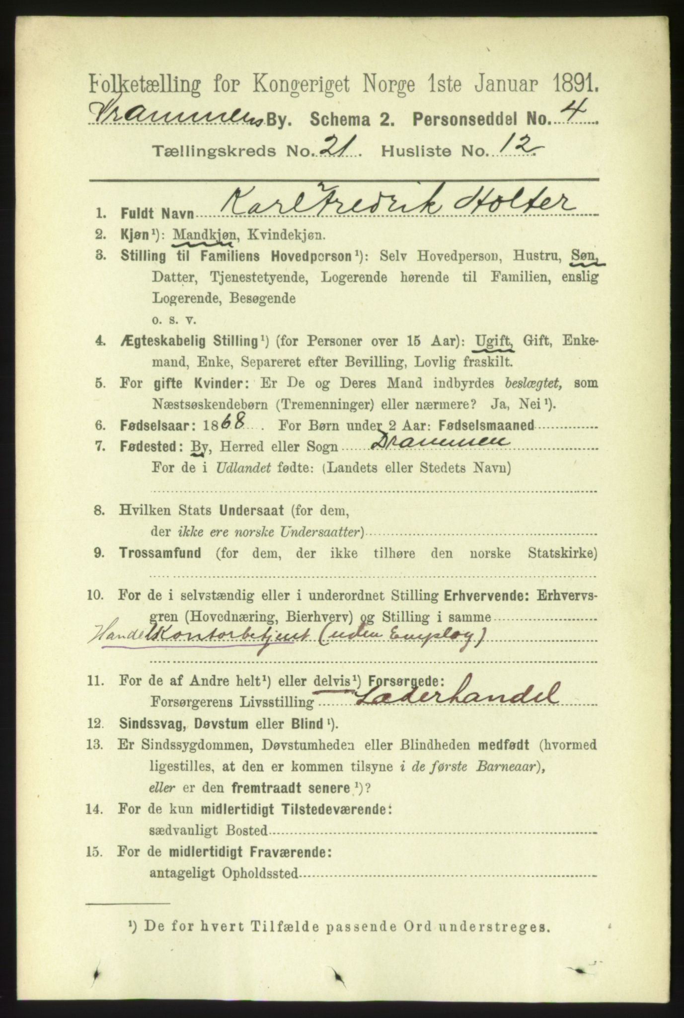 RA, 1891 census for 0602 Drammen, 1891, p. 13138