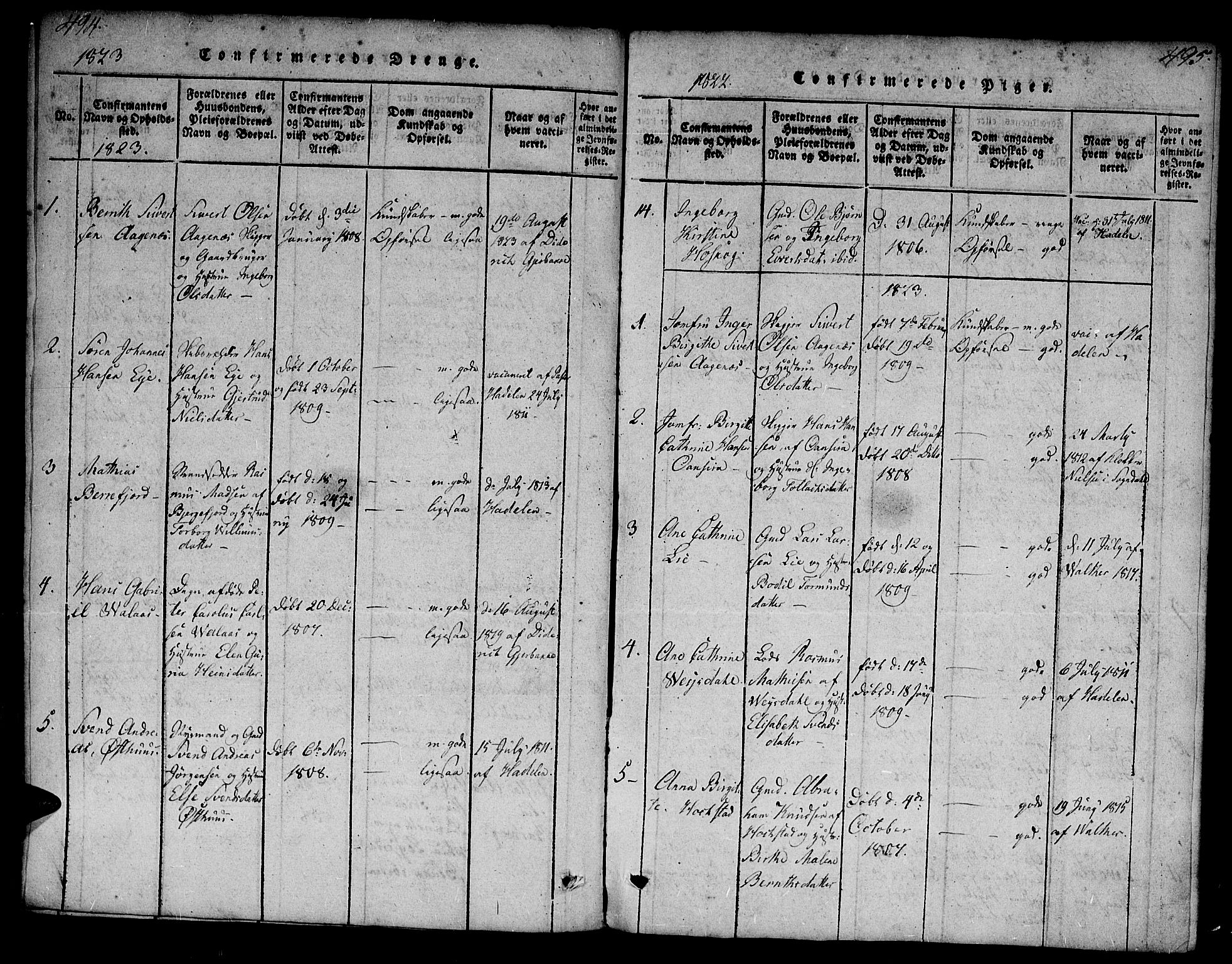 Flekkefjord sokneprestkontor, SAK/1111-0012/F/Fa/Fab/L0003: Parish register (official) no. A 3, 1815-1830, p. 494-495