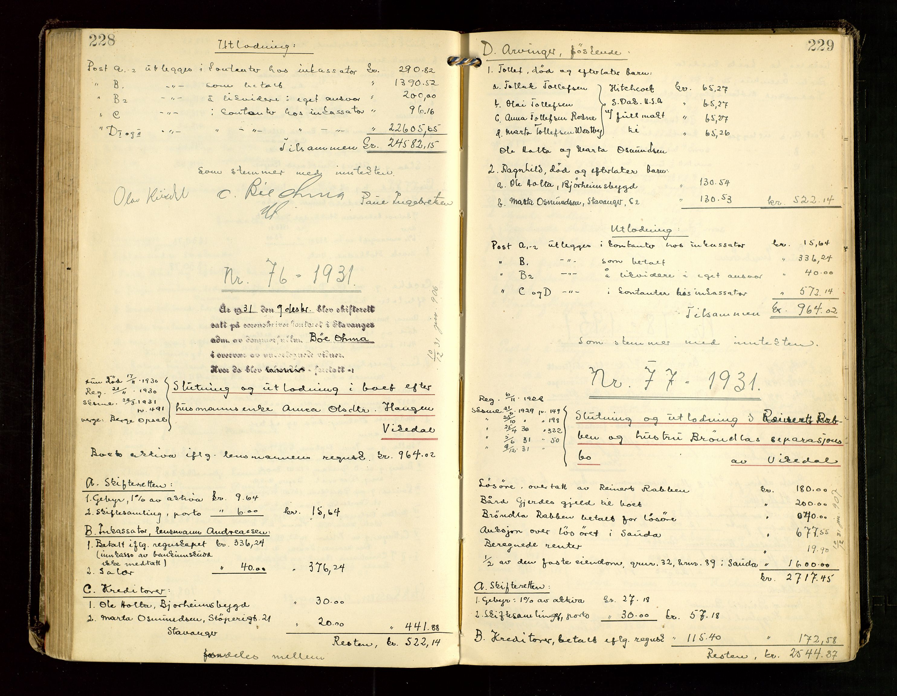 Ryfylke tingrett, AV/SAST-A-100055/001/IV/IVG/L0007: Skifteutlodningsprotokoll Med register, 1929-1933, p. 228-229