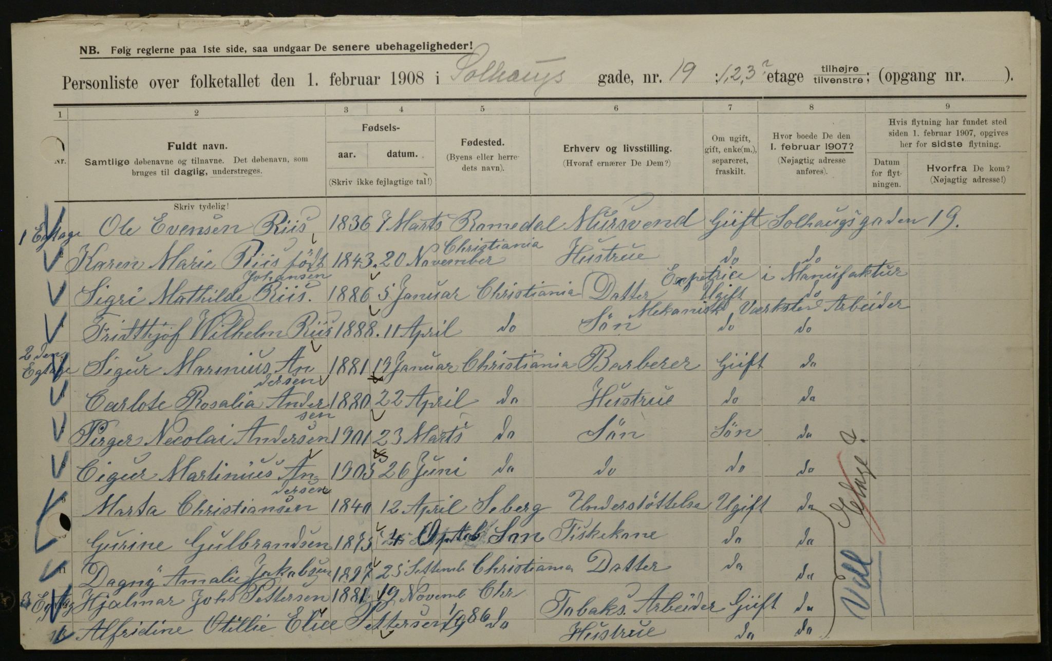 OBA, Municipal Census 1908 for Kristiania, 1908, p. 89663