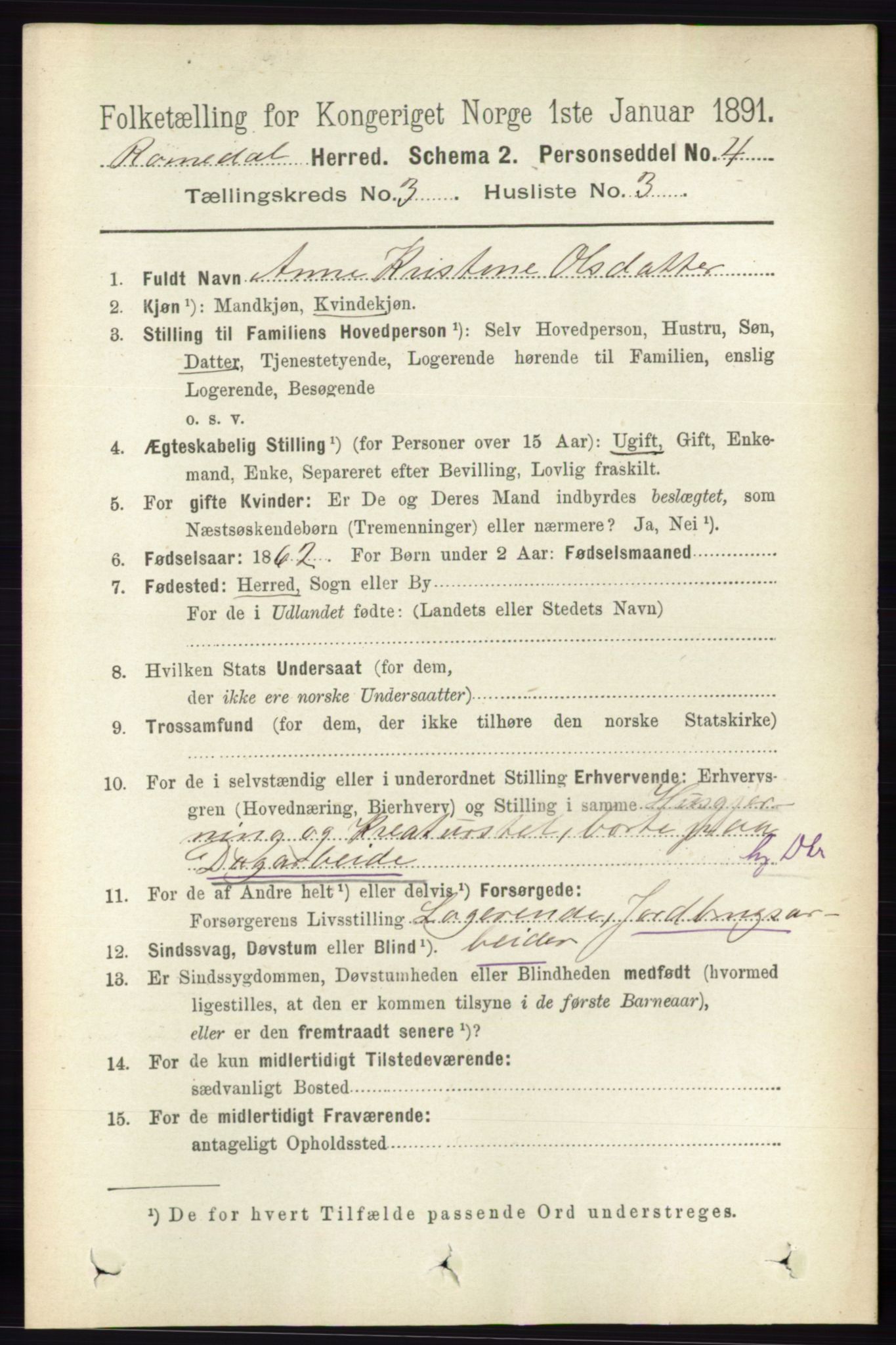 RA, 1891 census for 0416 Romedal, 1891, p. 1440