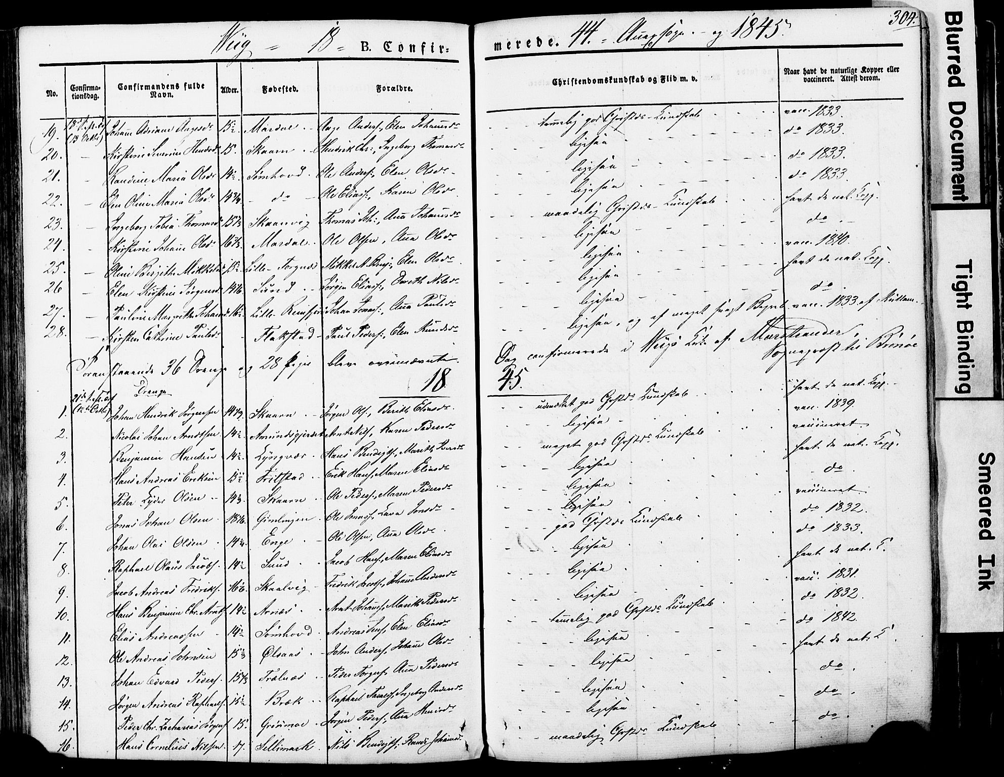 Ministerialprotokoller, klokkerbøker og fødselsregistre - Nordland, AV/SAT-A-1459/812/L0176: Parish register (official) no. 812A05, 1834-1874, p. 304