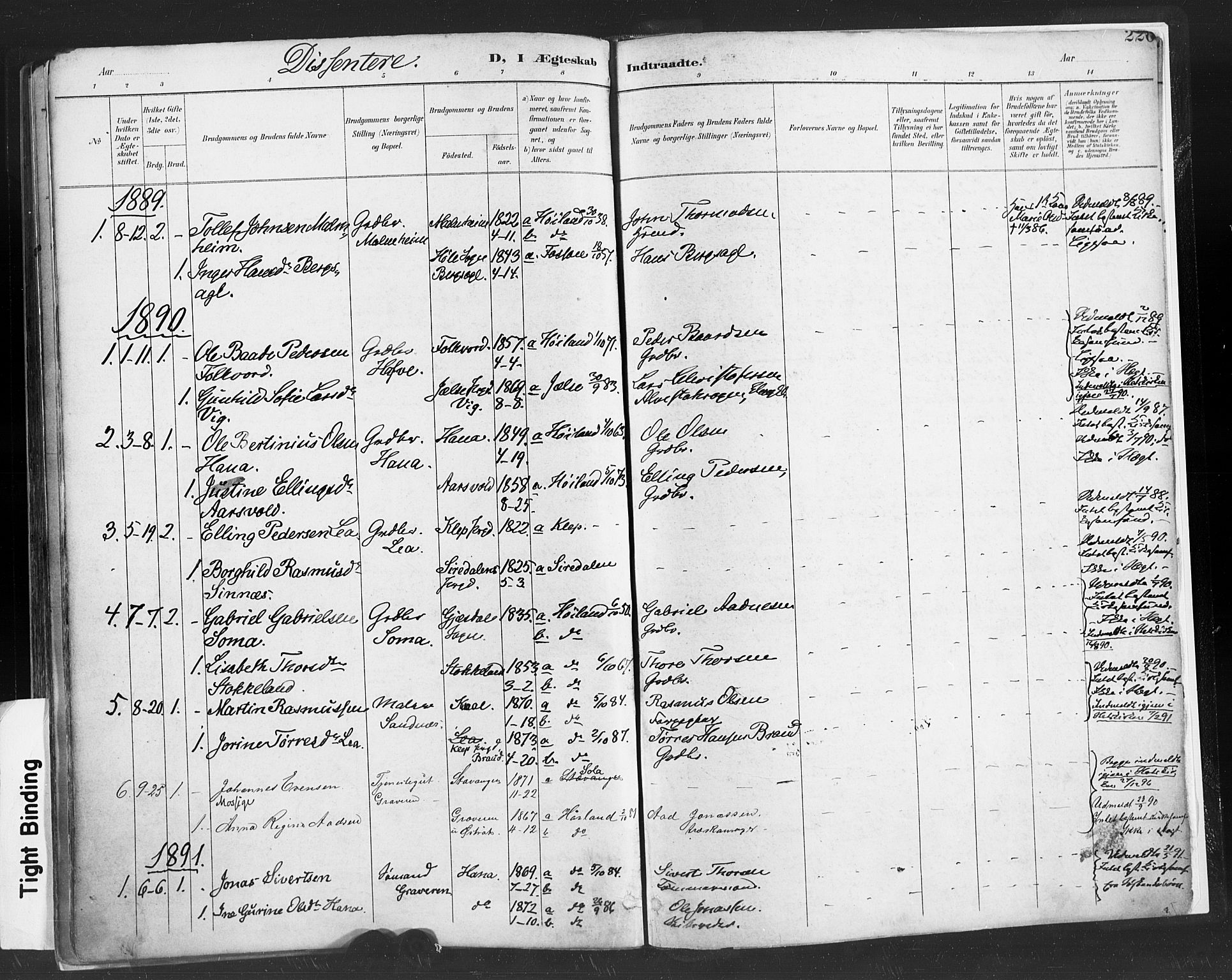 Høyland sokneprestkontor, SAST/A-101799/001/30BA/L0013: Parish register (official) no. A 13.1, 1889-1898, p. 226