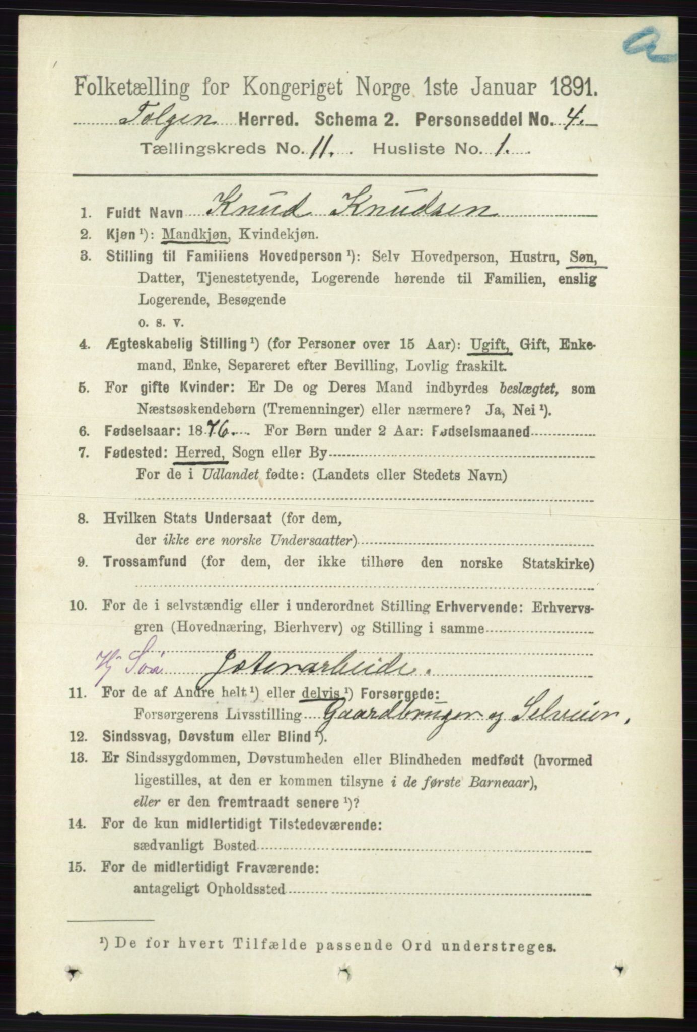 RA, 1891 census for 0436 Tolga, 1891, p. 3224