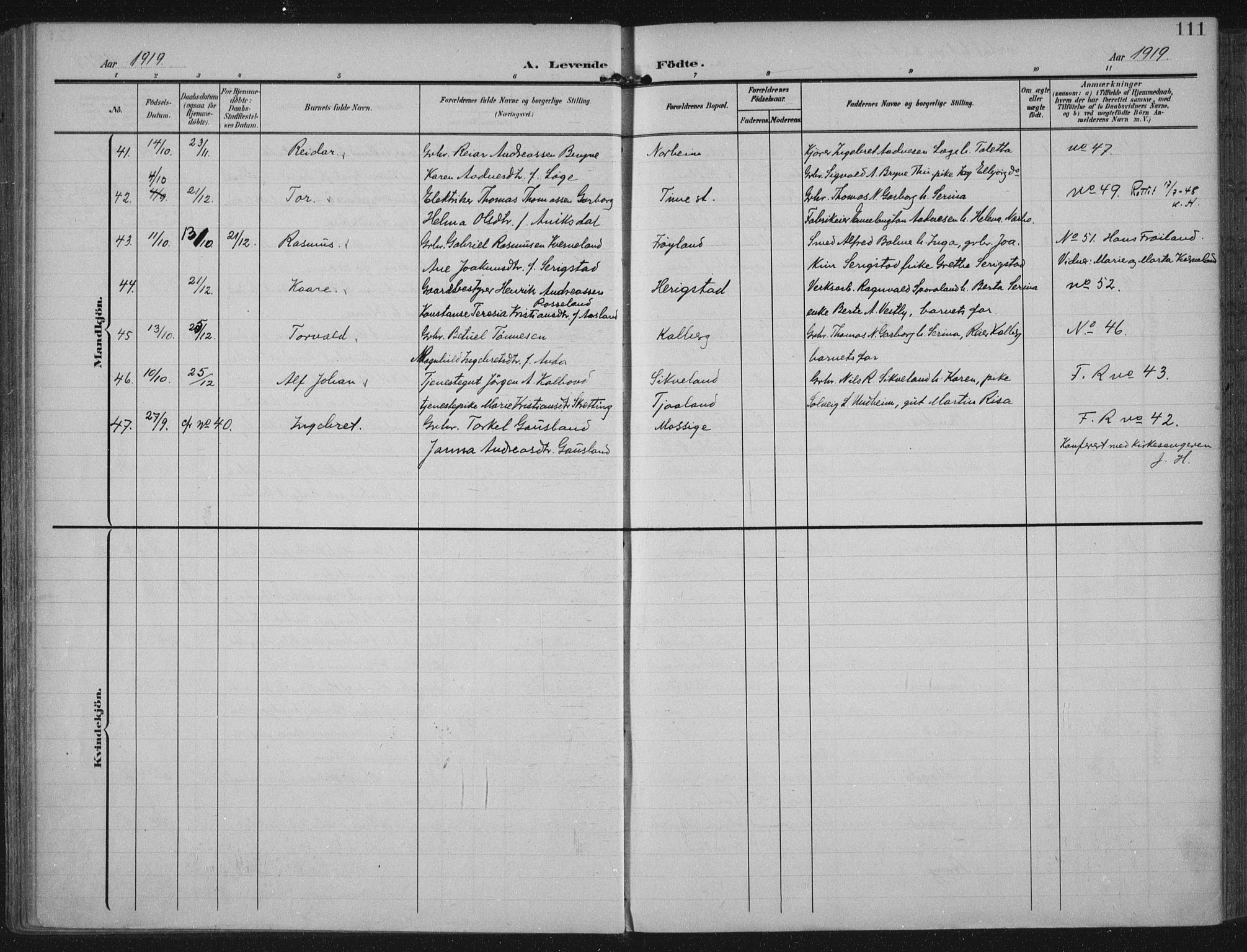 Lye sokneprestkontor, AV/SAST-A-101794/002/A/L0001: Parish register (official) no. A 12, 1904-1920, p. 111