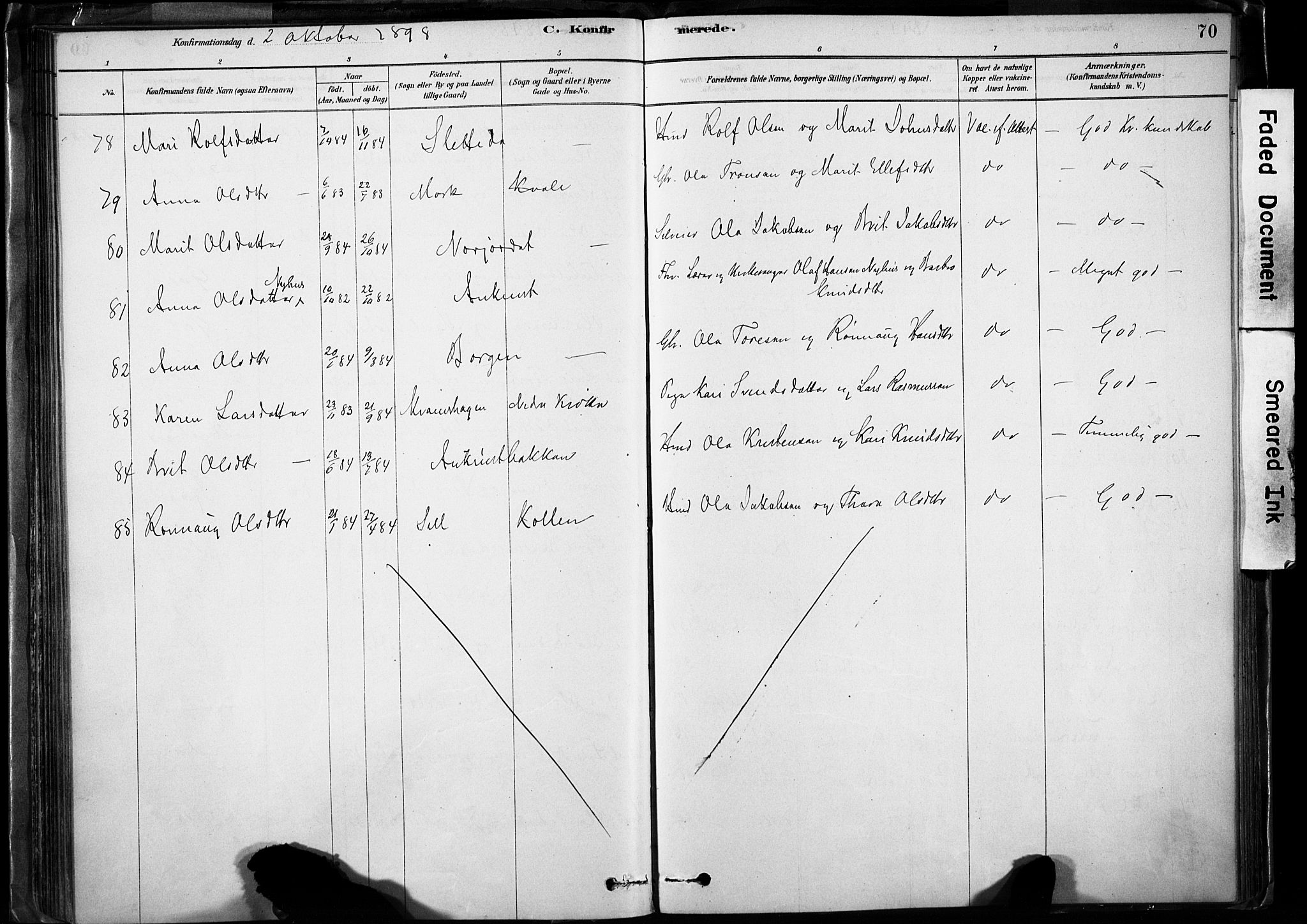 Lom prestekontor, SAH/PREST-070/K/L0009: Parish register (official) no. 9, 1878-1907, p. 70