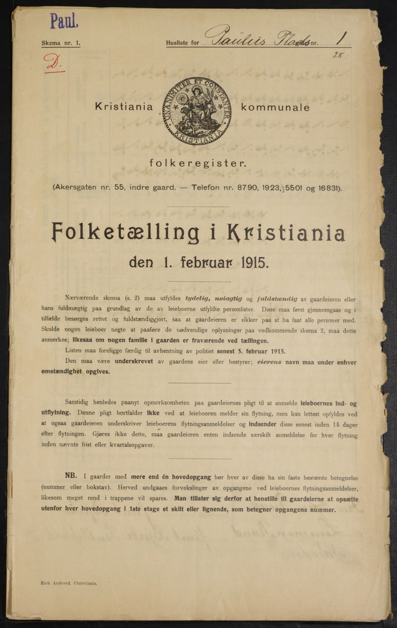 OBA, Municipal Census 1915 for Kristiania, 1915, p. 77964