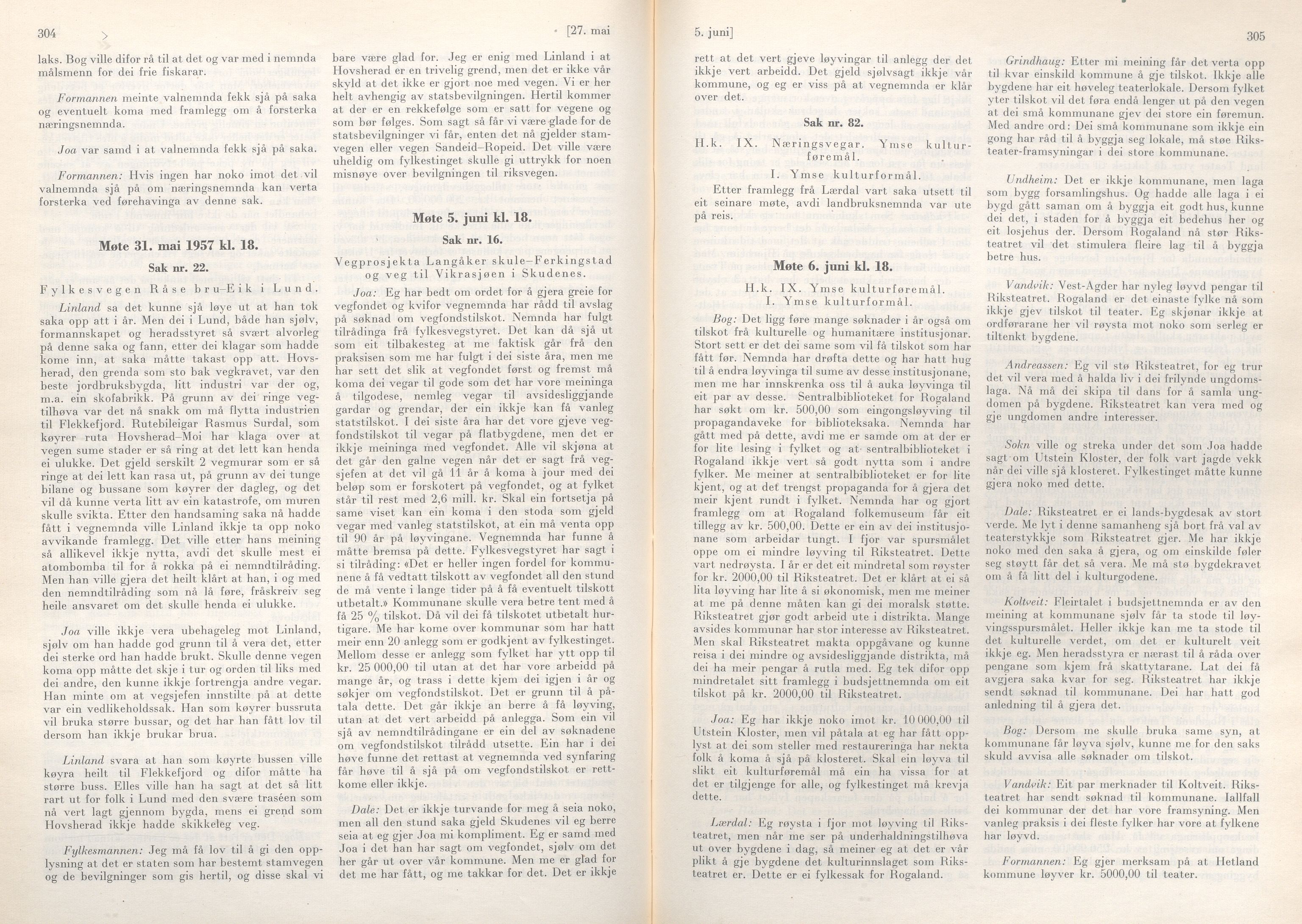 Rogaland fylkeskommune - Fylkesrådmannen , IKAR/A-900/A/Aa/Aaa/L0076: Møtebok , 1957, p. 304-305