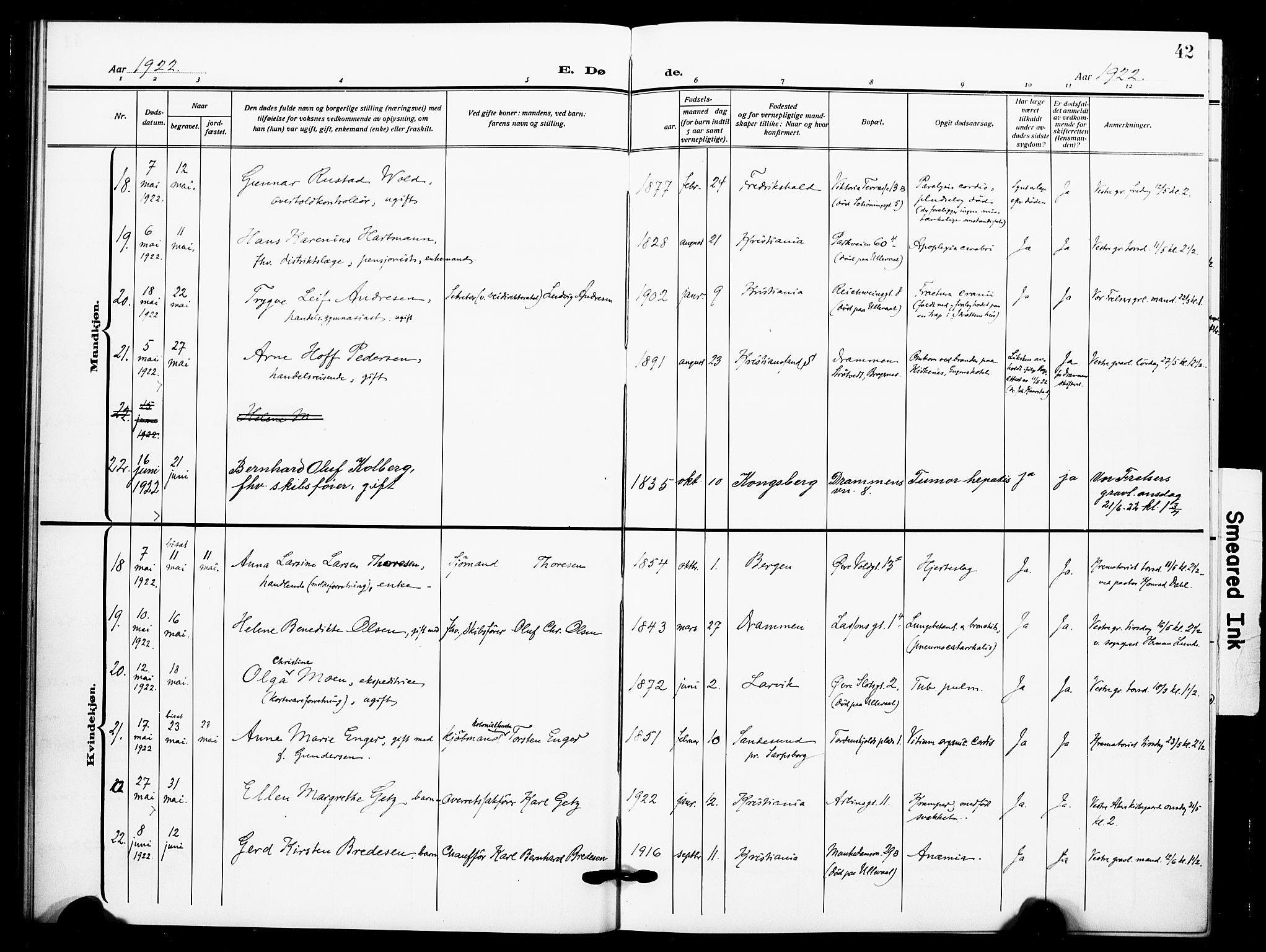 Johannes prestekontor Kirkebøker, SAO/A-10852/F/Fa/L0012: Parish register (official) no. 12, 1918-1930, p. 42
