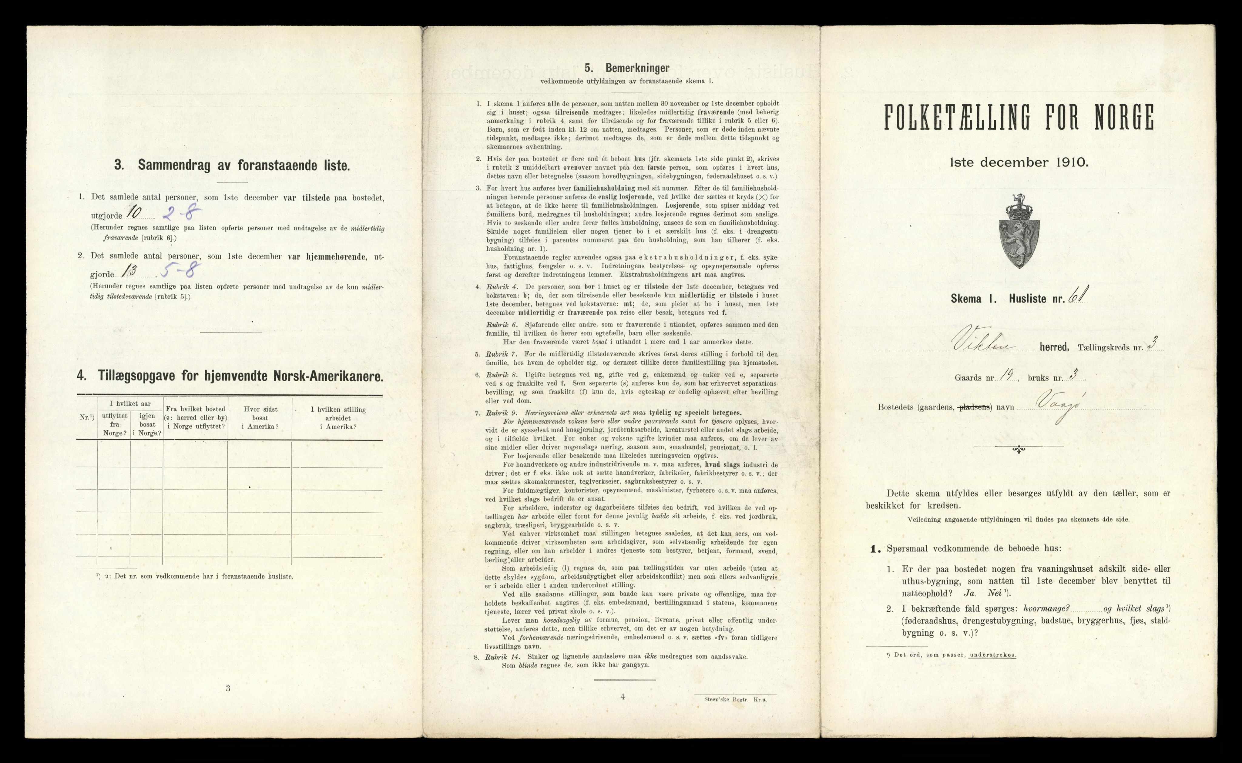 RA, 1910 census for Vikna, 1910, p. 443