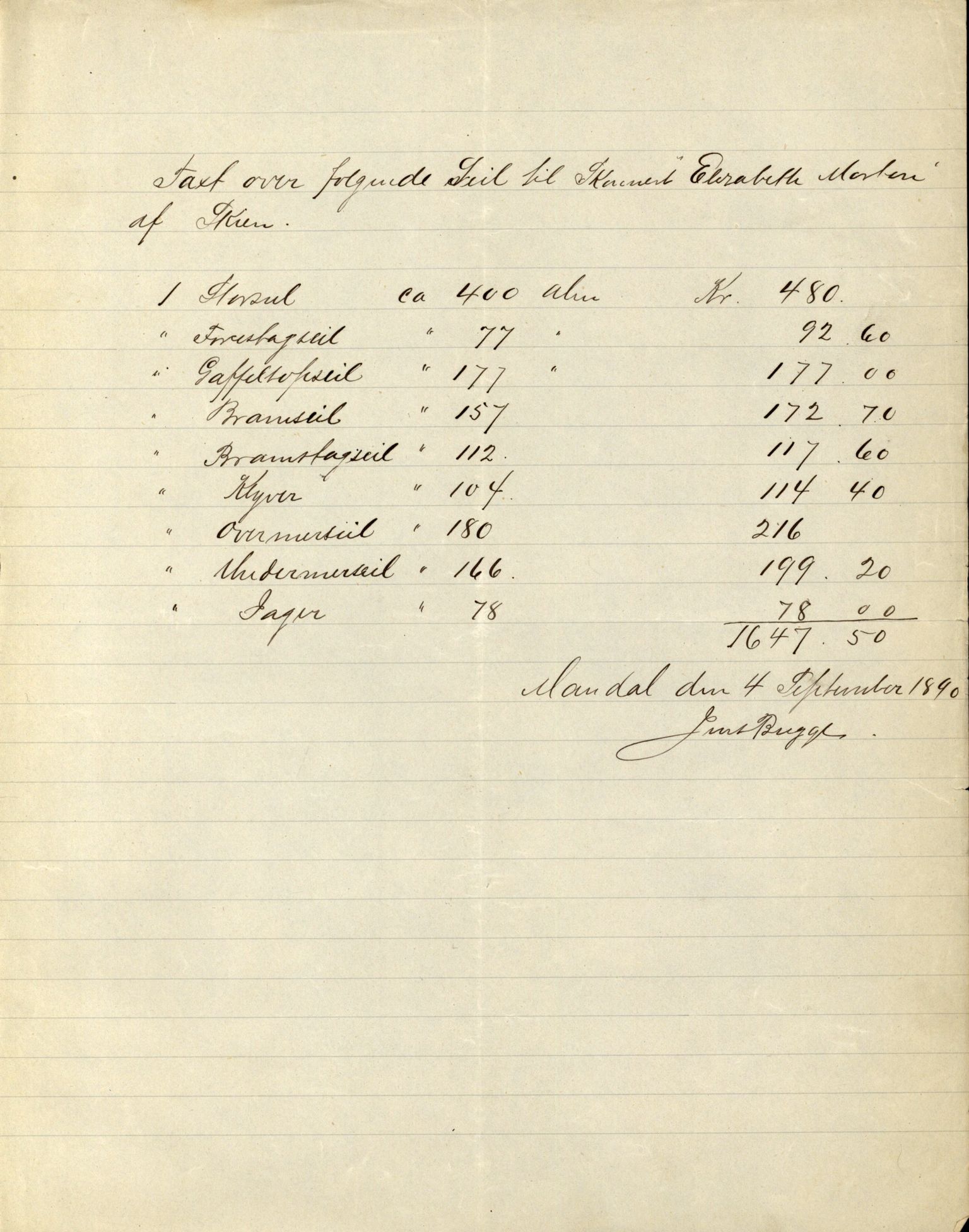 Pa 63 - Østlandske skibsassuranceforening, VEMU/A-1079/G/Ga/L0026/0002: Havaridokumenter / Dovre, Dictator, Ella, Elizabeth Morton, 1890, p. 288