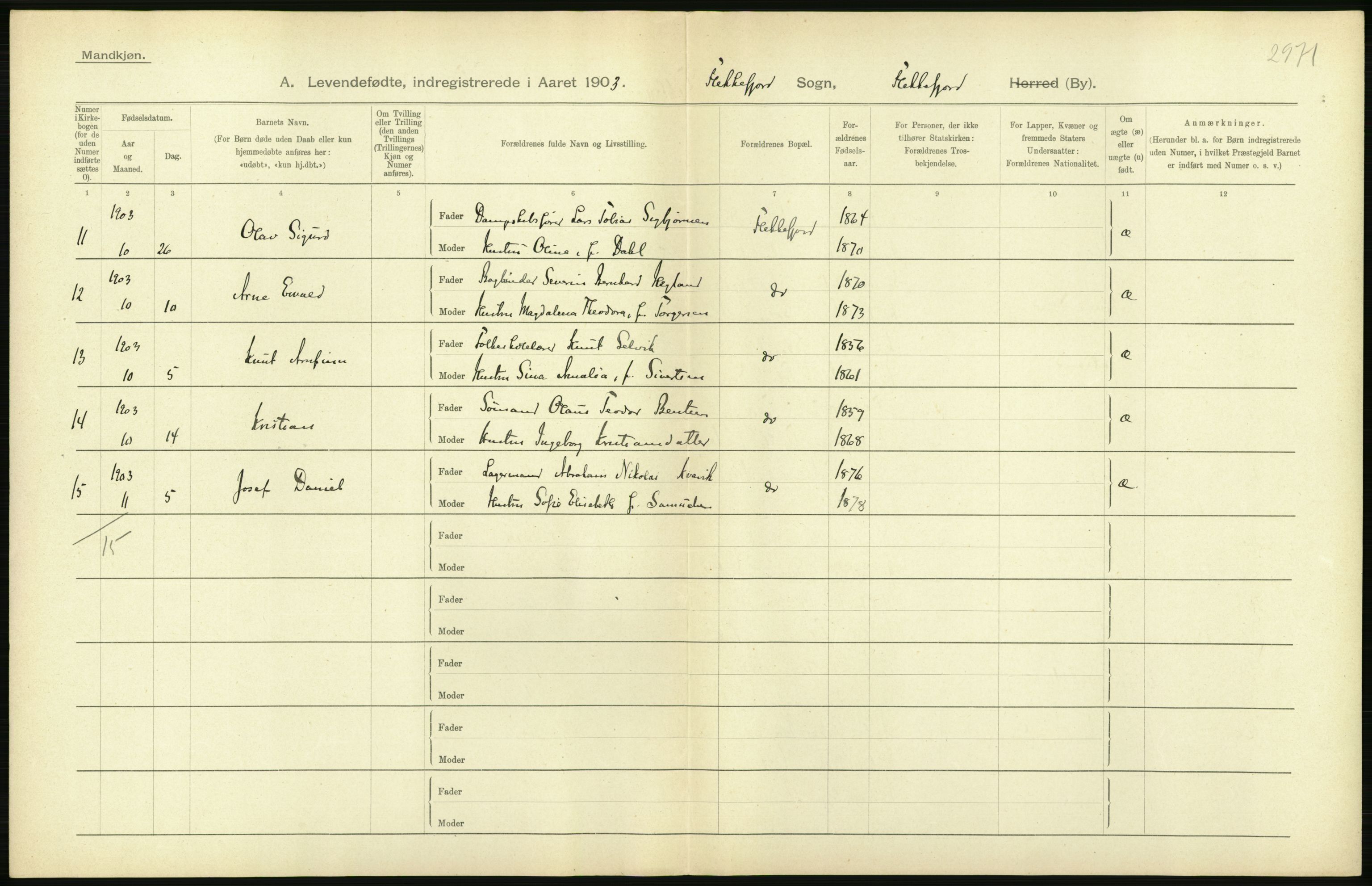 Statistisk sentralbyrå, Sosiodemografiske emner, Befolkning, AV/RA-S-2228/D/Df/Dfa/Dfaa/L0011: Lister og Mandal amt: Fødte, gifte, døde, 1903, p. 226