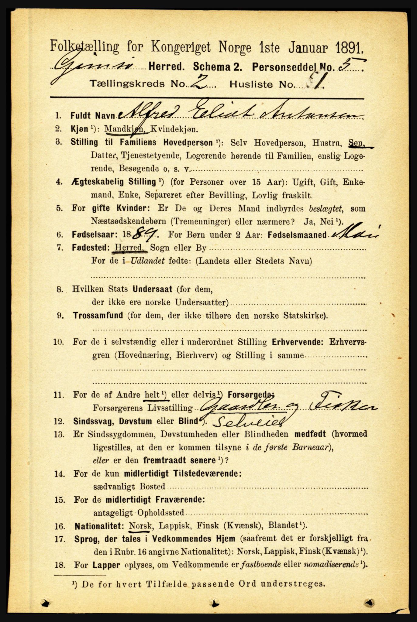 RA, 1891 census for 1864 Gimsøy, 1891, p. 322