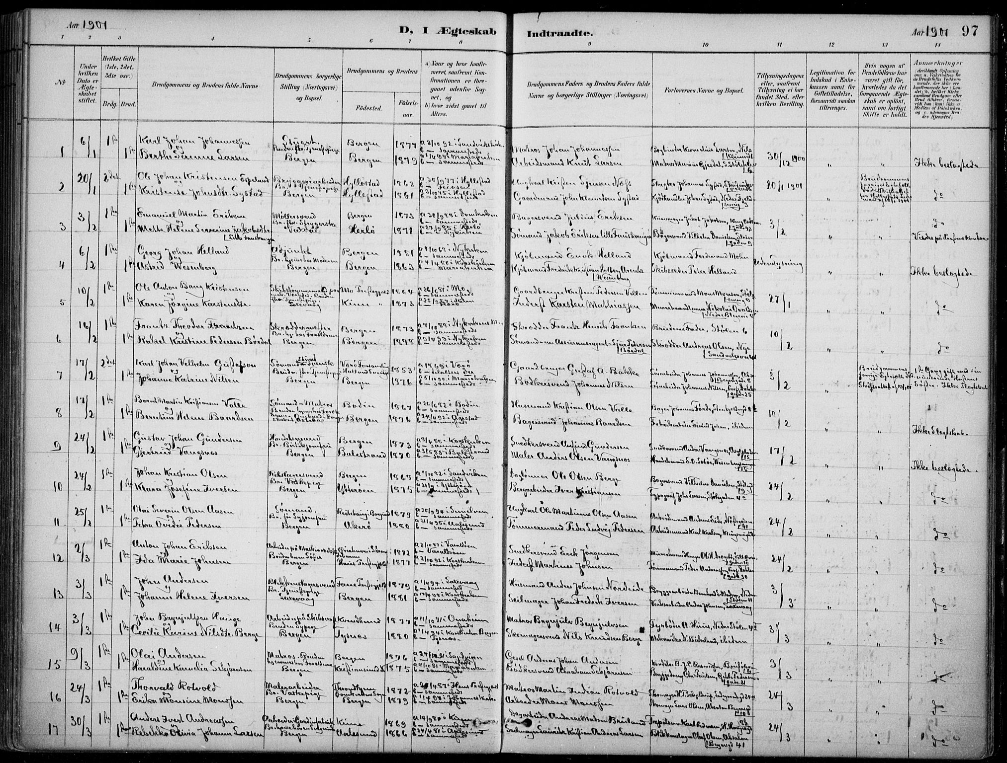 Mariakirken Sokneprestembete, SAB/A-76901/H/Hab/L0008: Parish register (copy) no. A 8, 1889-1908, p. 97