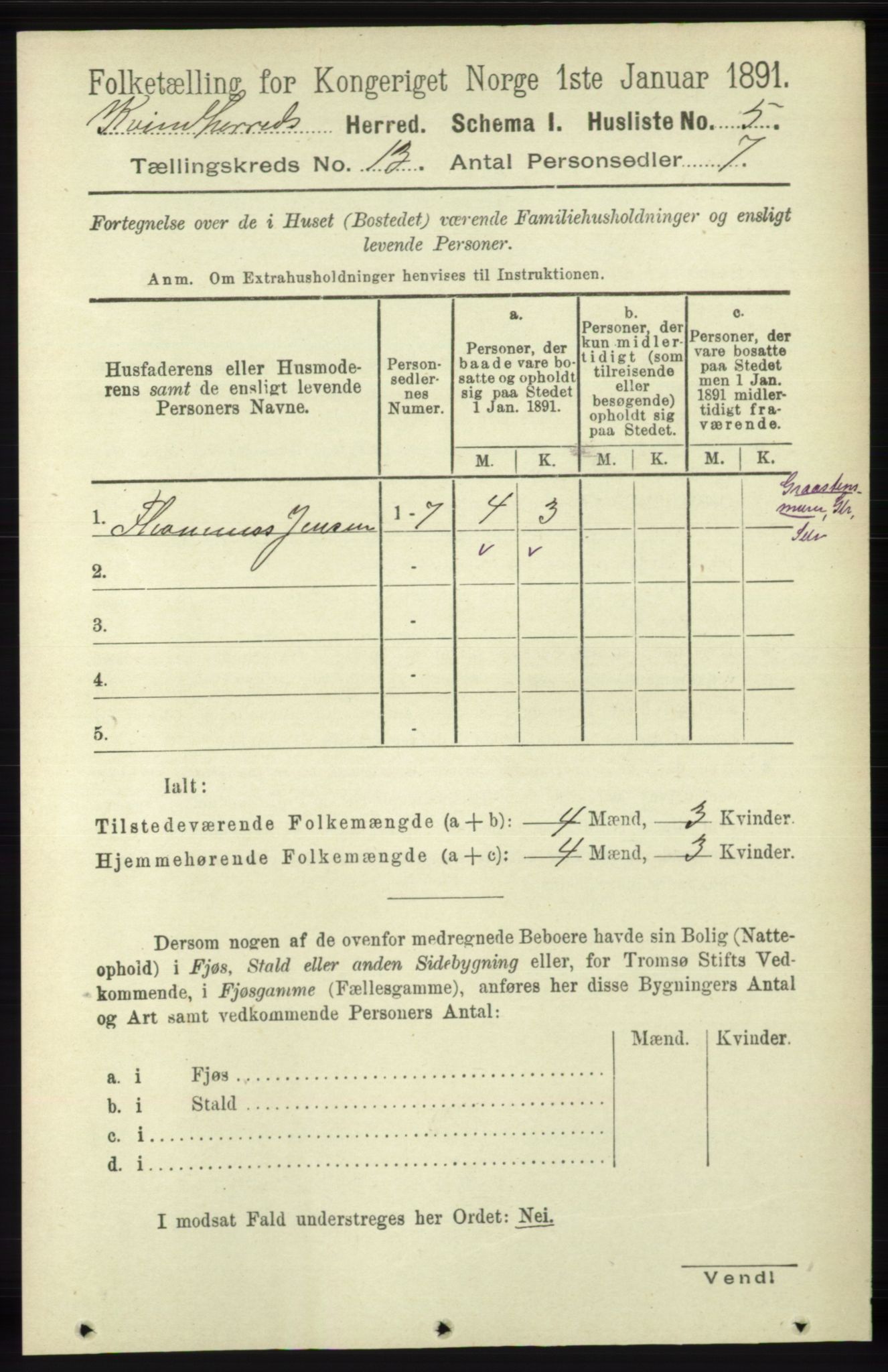 RA, 1891 census for 1224 Kvinnherad, 1891, p. 4210