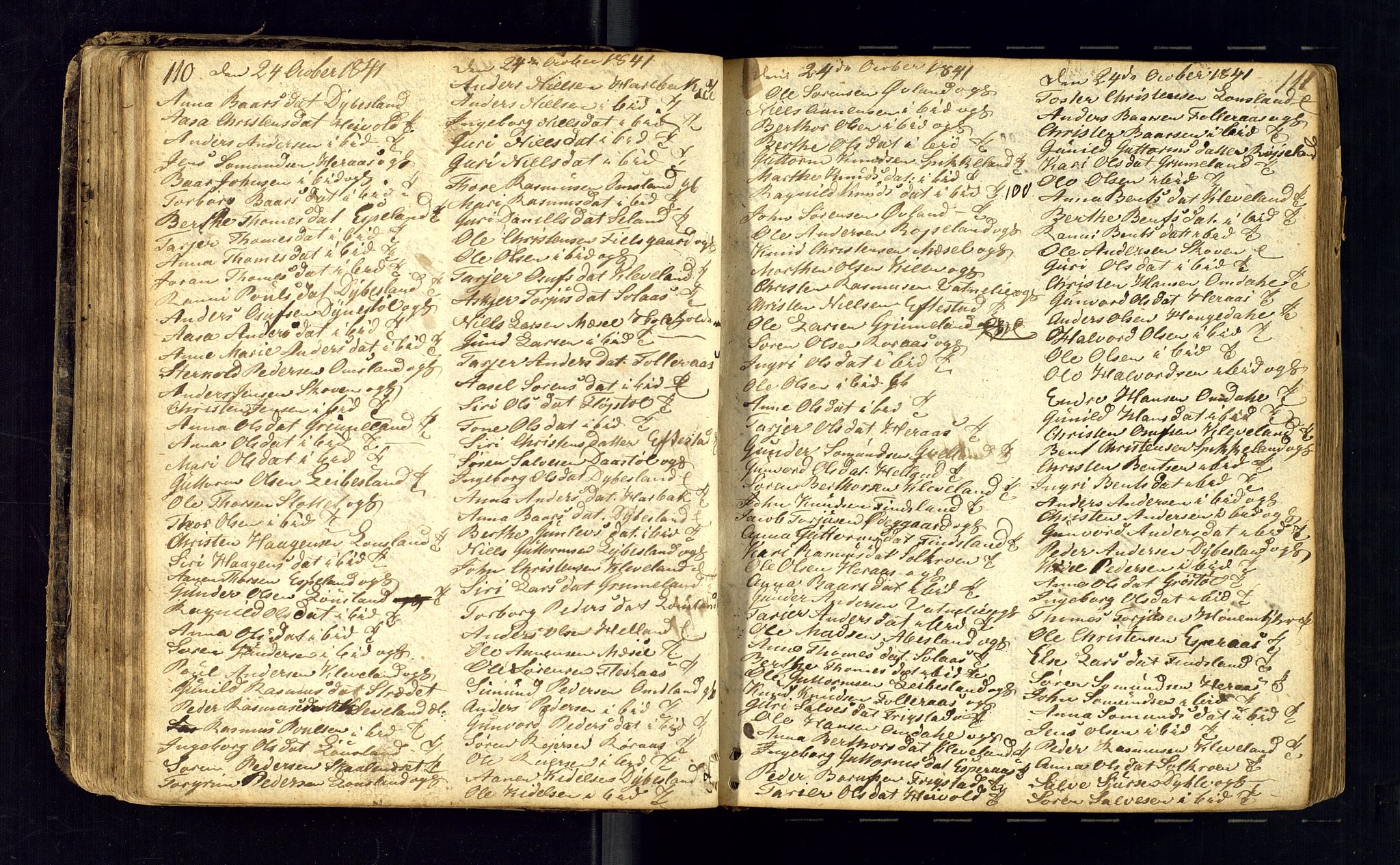 Bjelland sokneprestkontor, AV/SAK-1111-0005/F/Fc/Fcb/L0001: Communicants register no. C-1, 1827-1906, p. 110-111