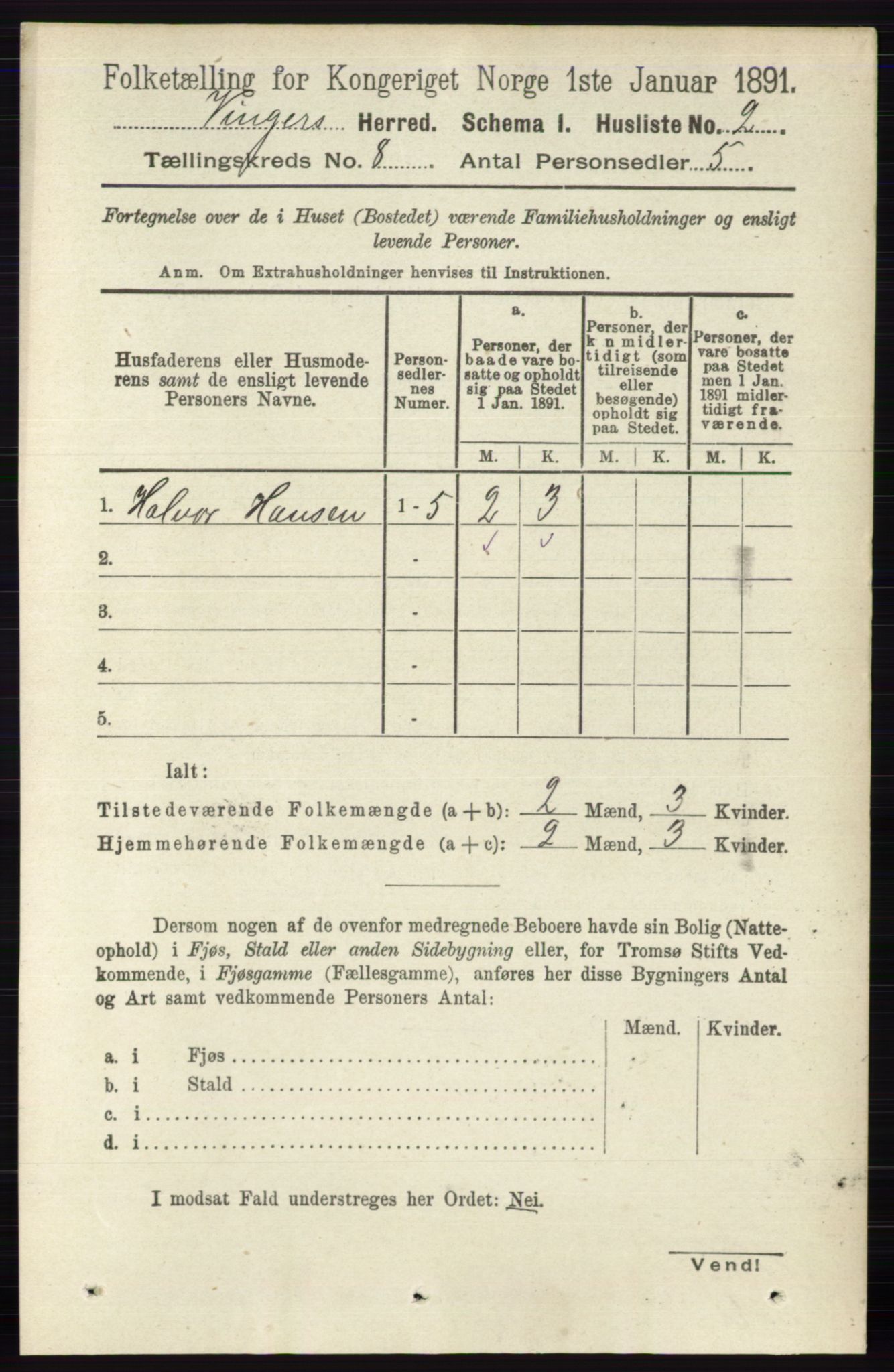 RA, 1891 census for 0421 Vinger, 1891, p. 3527