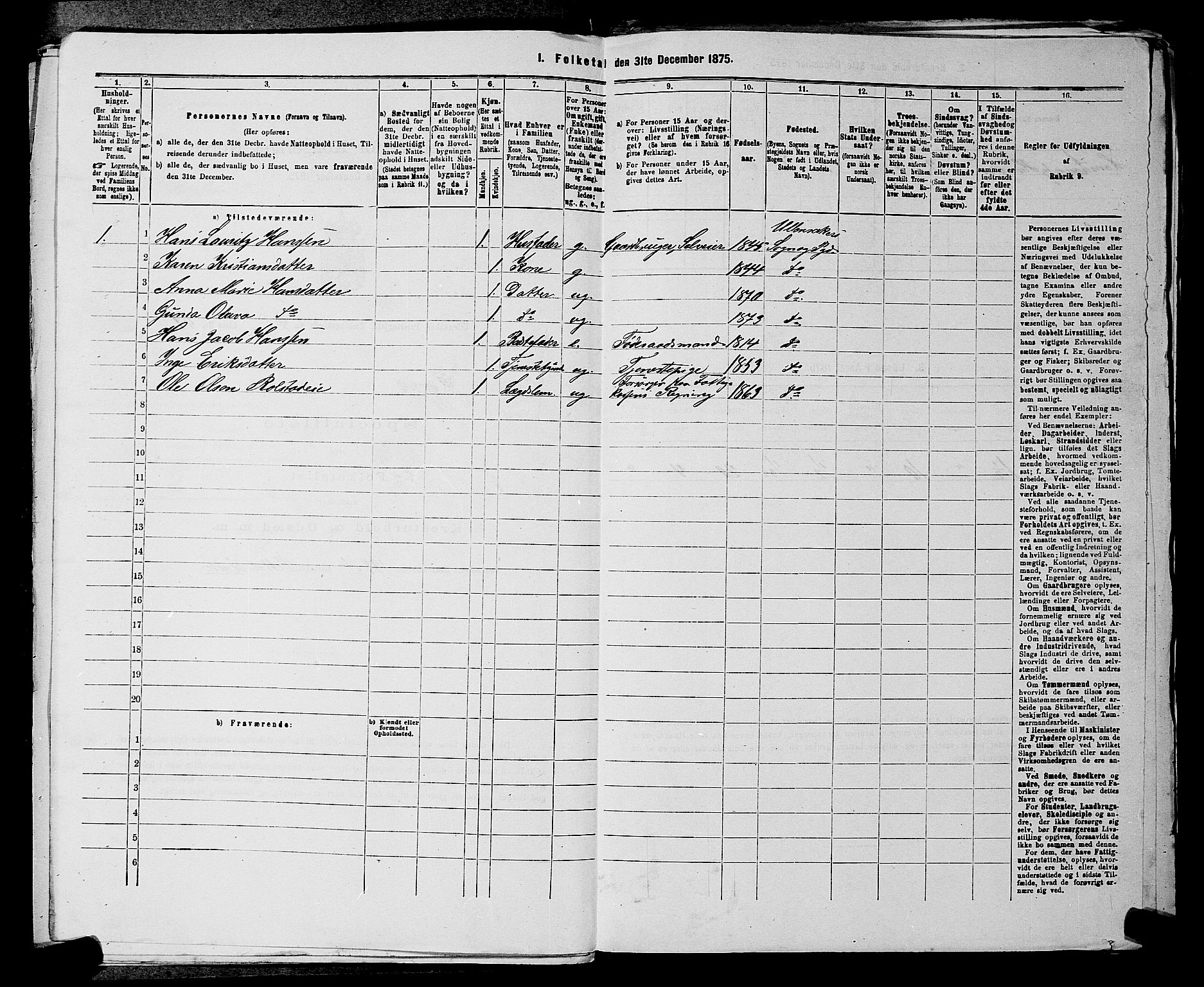 RA, 1875 census for 0235P Ullensaker, 1875, p. 695
