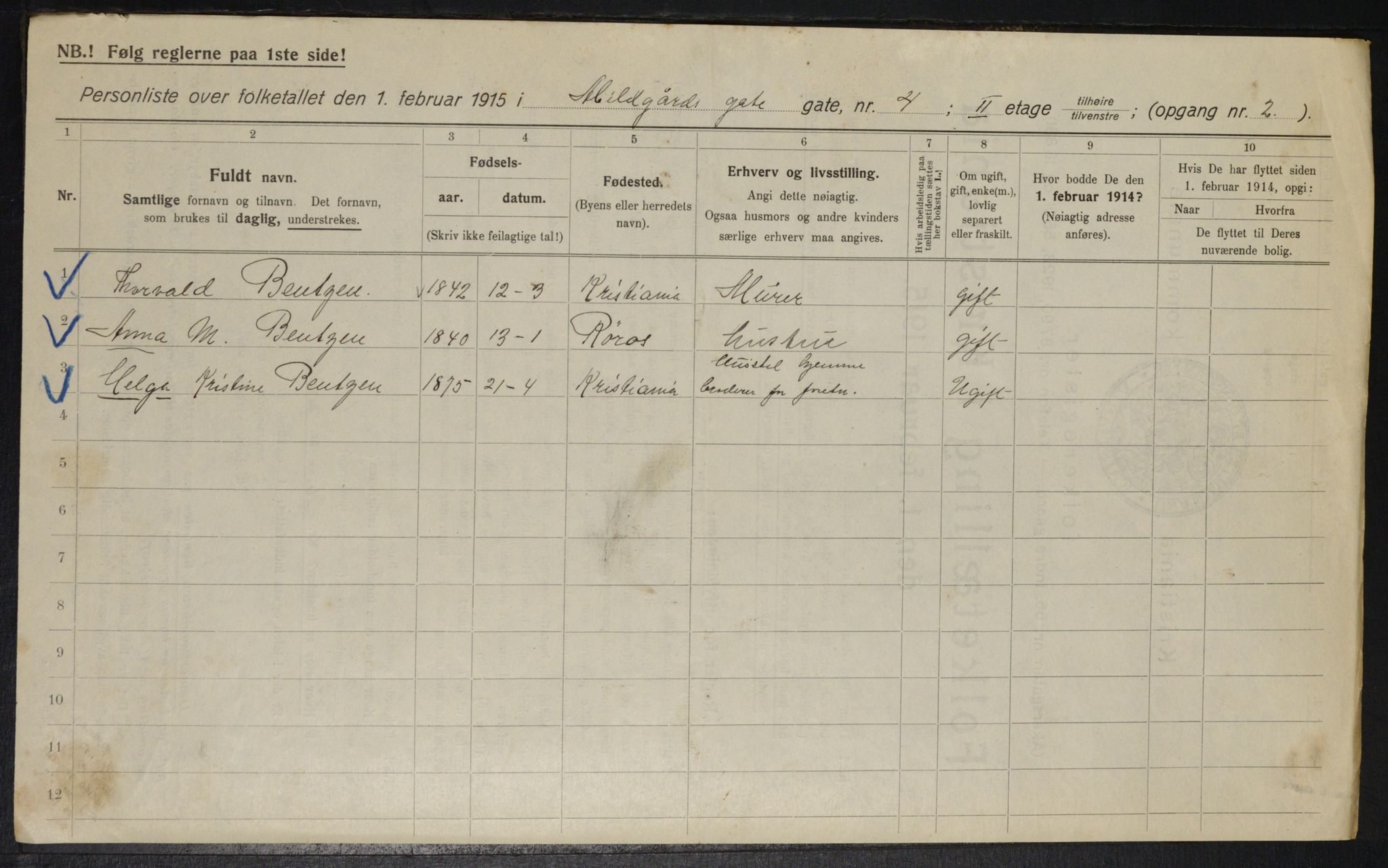 OBA, Municipal Census 1915 for Kristiania, 1915, p. 23