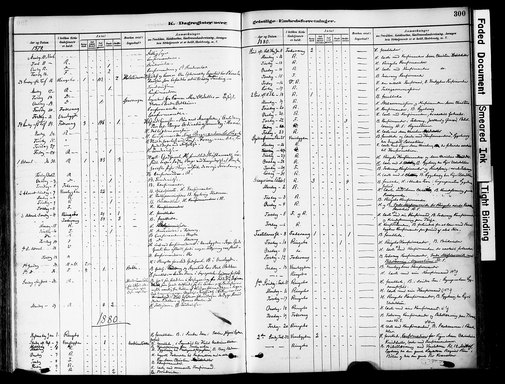 Ringebu prestekontor, SAH/PREST-082/H/Ha/Haa/L0008: Parish register (official) no. 8, 1878-1898, p. 300