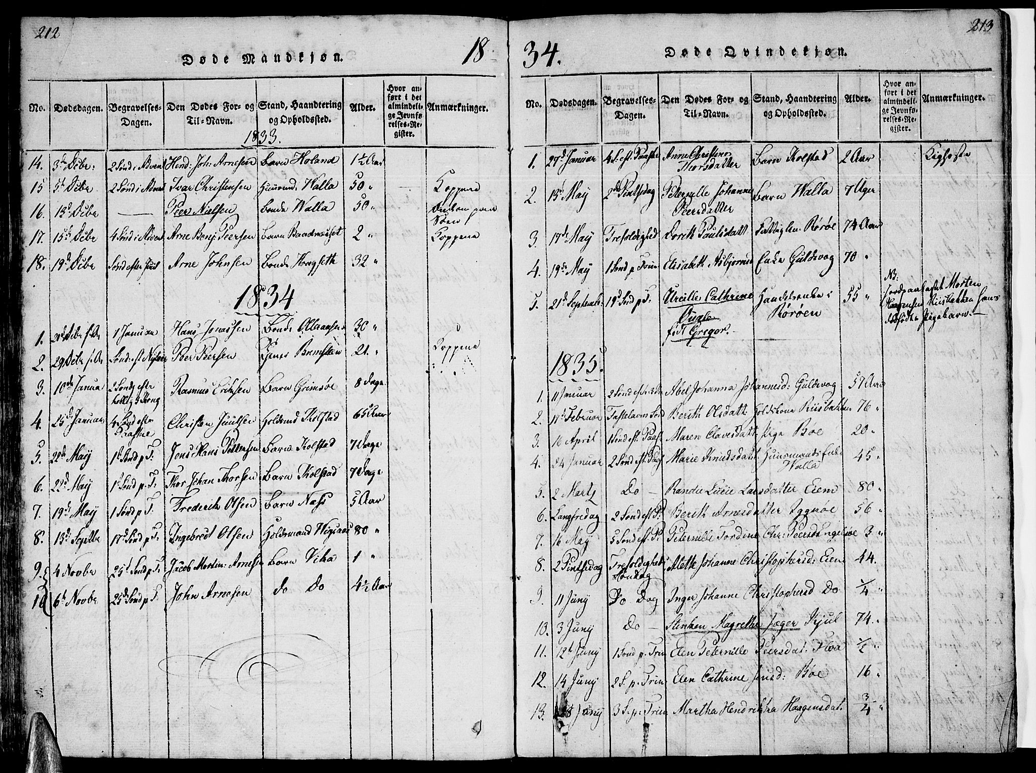 Ministerialprotokoller, klokkerbøker og fødselsregistre - Nordland, AV/SAT-A-1459/816/L0239: Parish register (official) no. 816A05, 1820-1845, p. 212-213