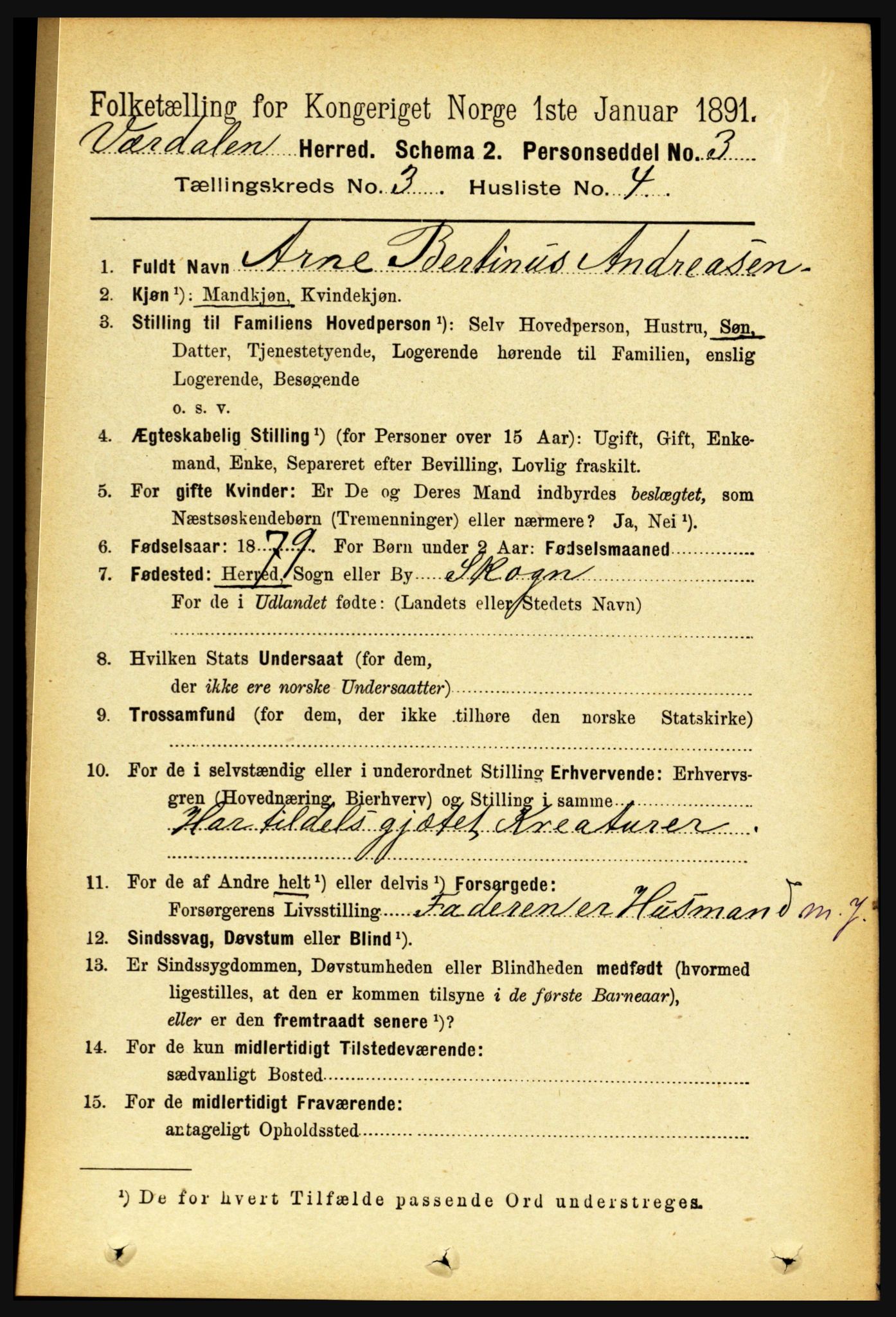RA, 1891 census for 1721 Verdal, 1891, p. 1793