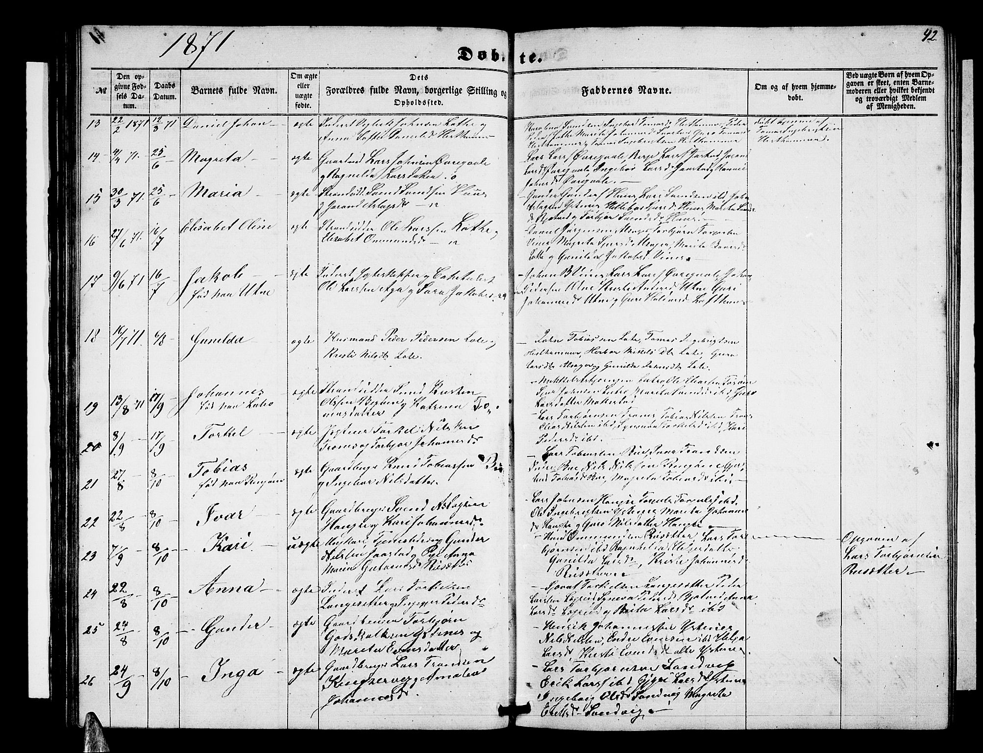 Ullensvang sokneprestembete, SAB/A-78701/H/Hab: Parish register (copy) no. E 6, 1857-1886, p. 42