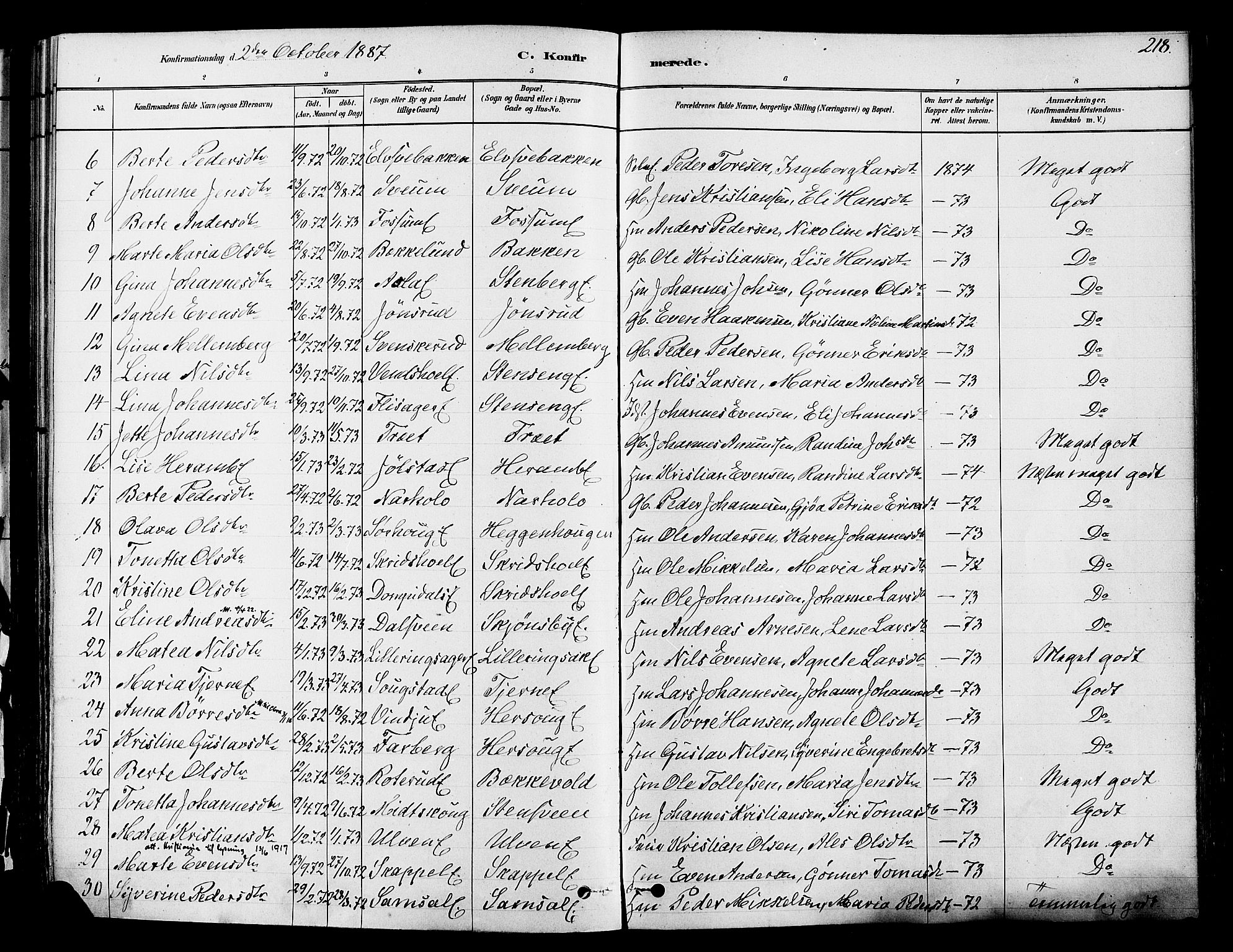 Ringsaker prestekontor, AV/SAH-PREST-014/K/Ka/L0012: Parish register (official) no. 12, 1879-1890, p. 218