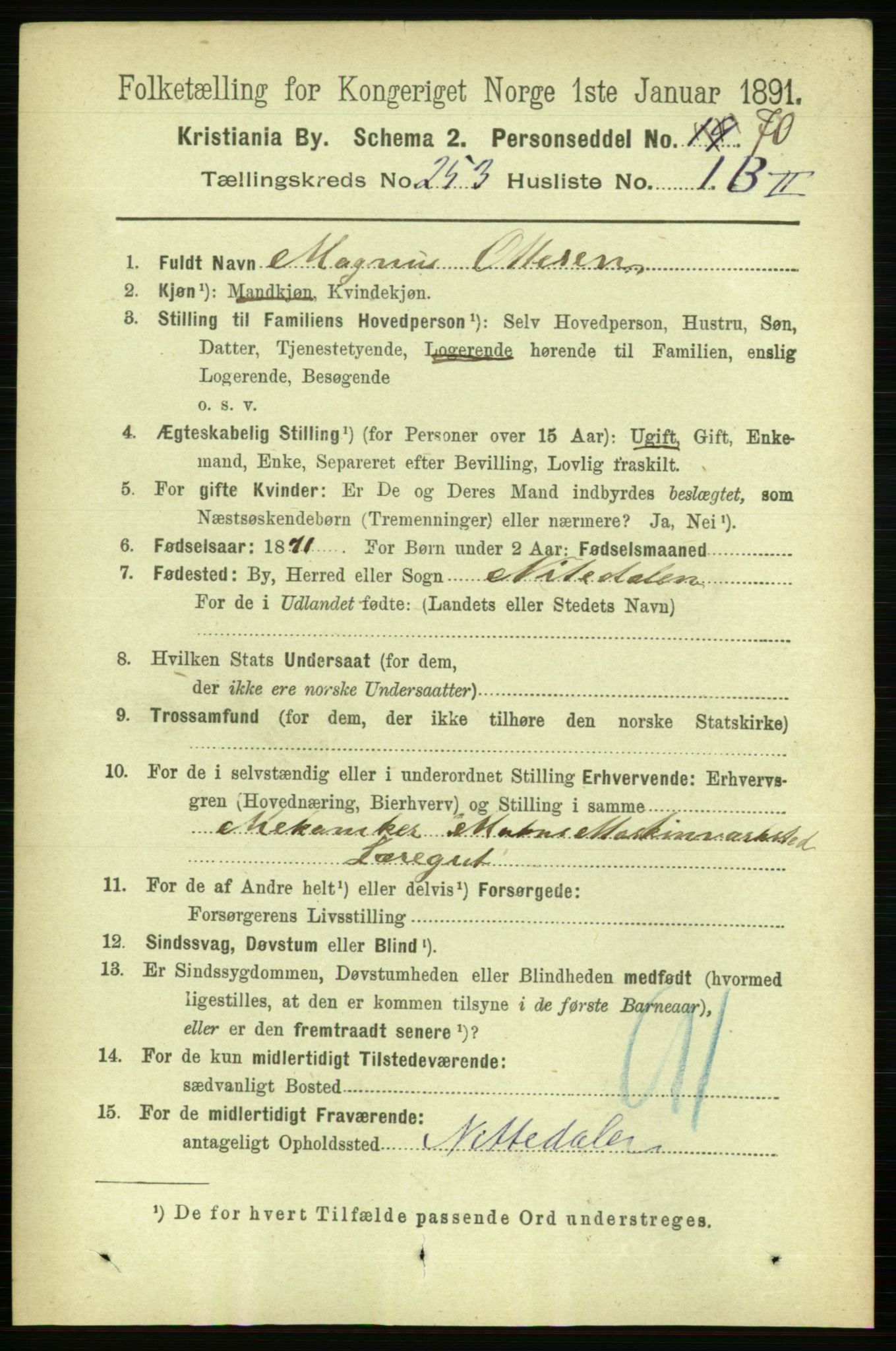 RA, 1891 census for 0301 Kristiania, 1891, p. 153843