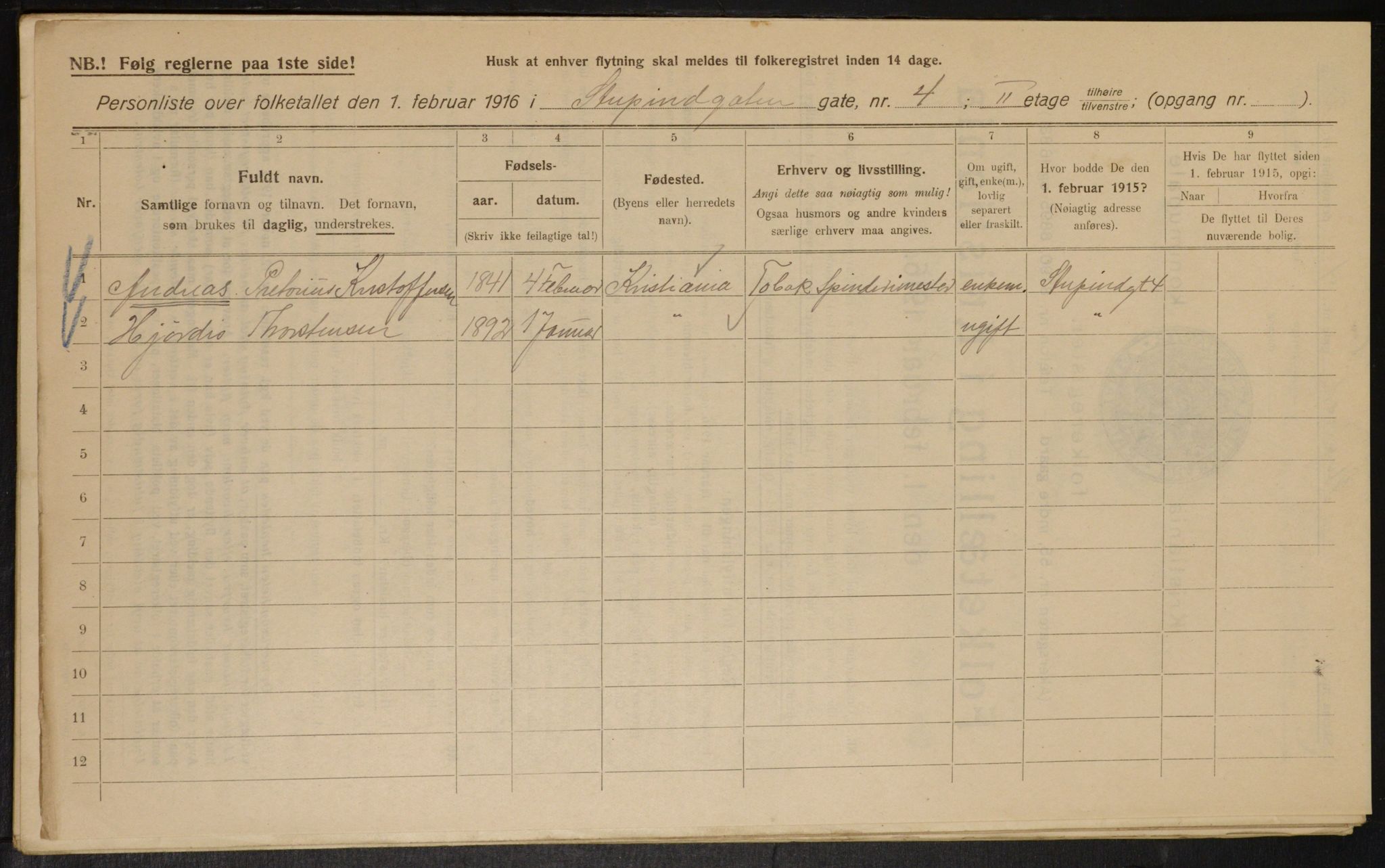 OBA, Municipal Census 1916 for Kristiania, 1916, p. 107310