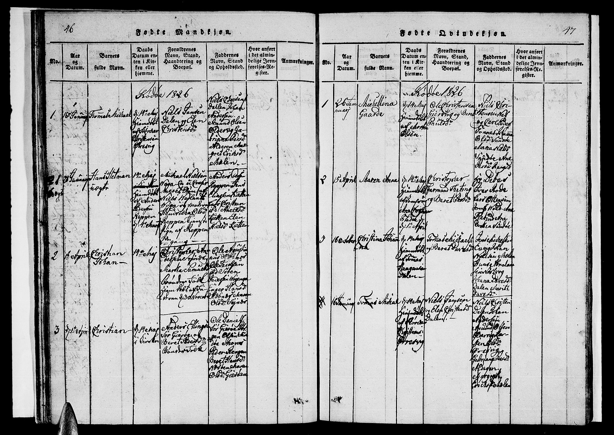 Ministerialprotokoller, klokkerbøker og fødselsregistre - Nordland, SAT/A-1459/841/L0616: Parish register (copy) no. 841C01 /1, 1820-1832, p. 46-47