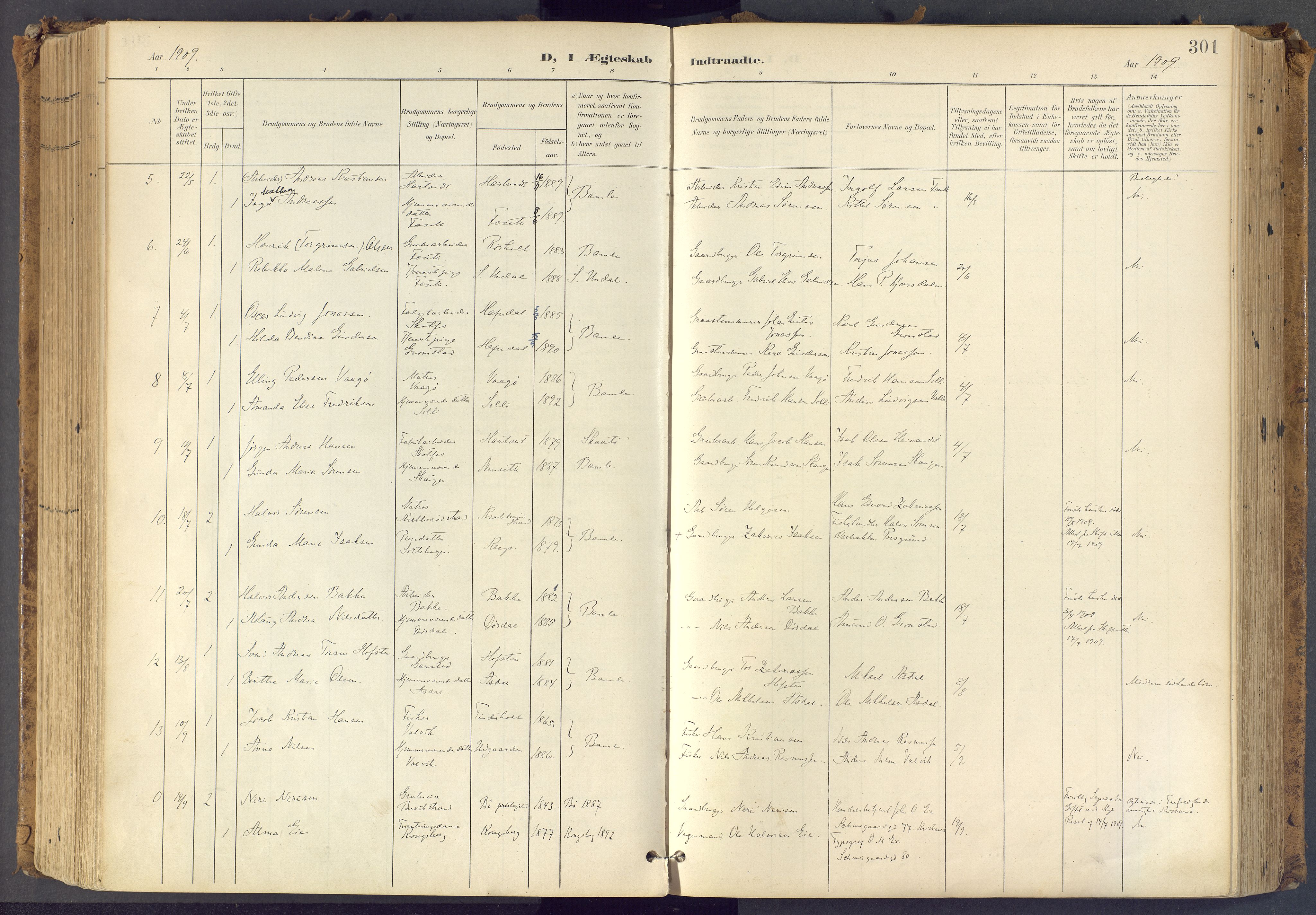 Bamble kirkebøker, SAKO/A-253/F/Fa/L0009: Parish register (official) no. I 9, 1901-1917, p. 301