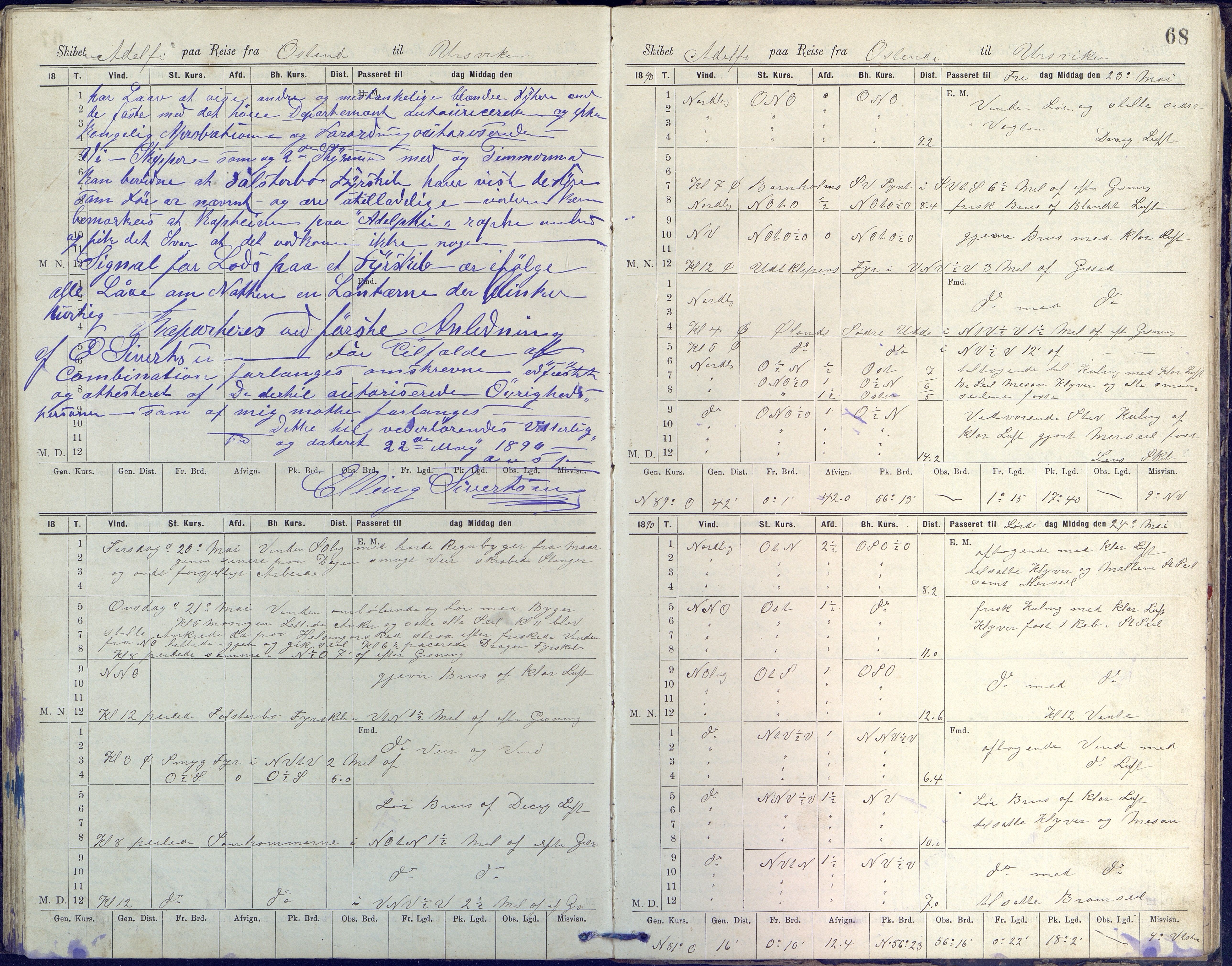 Fartøysarkivet, AAKS/PA-1934/F/L0002/0020: Flere fartøy (se mappenivå) / Adolphi (skonnert), 1888-1891, p. 68