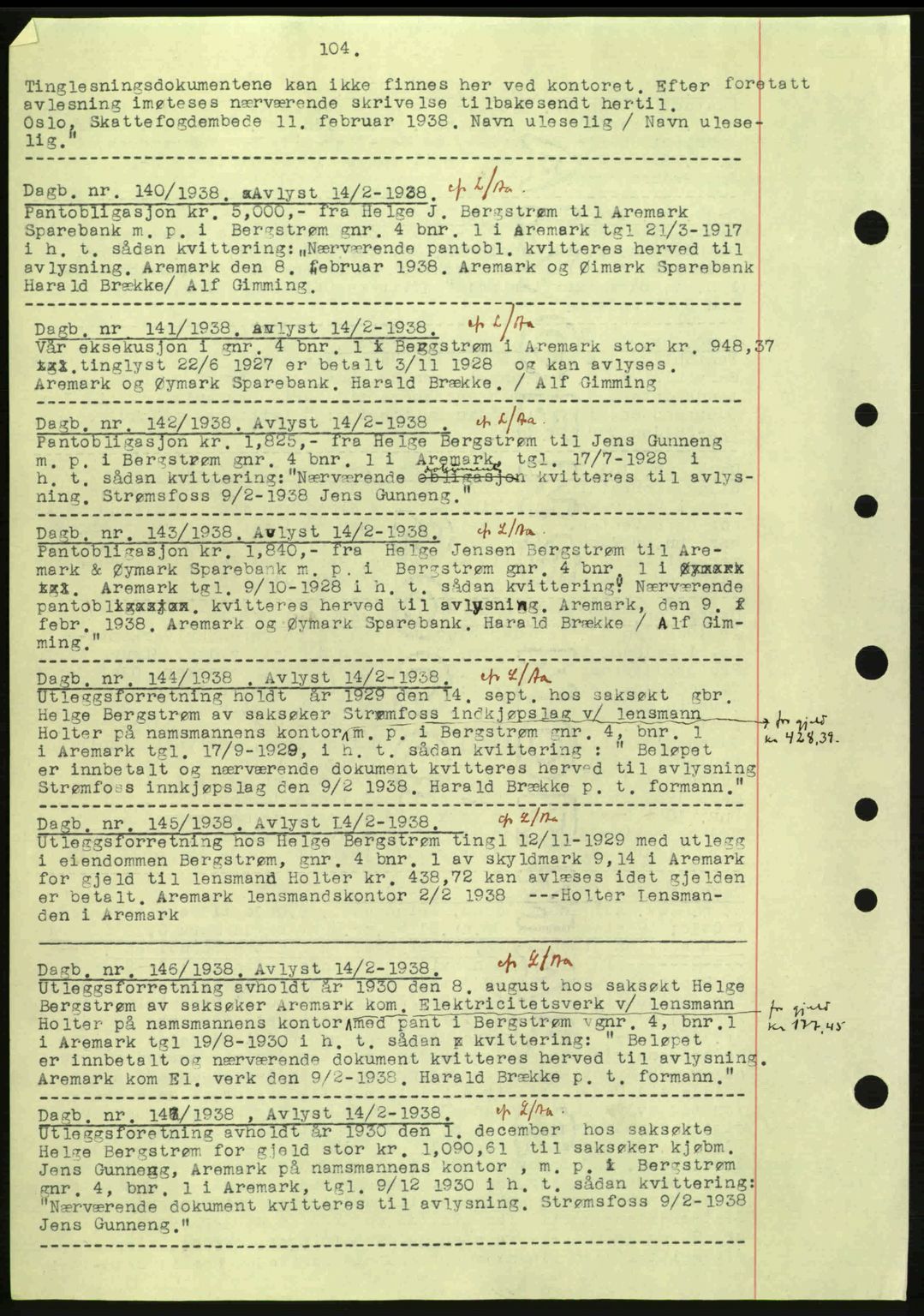 Idd og Marker sorenskriveri, AV/SAO-A-10283/G/Gb/Gbc/L0001: Mortgage book no. B1-3, 1936-1939, Diary no: : 140/1938