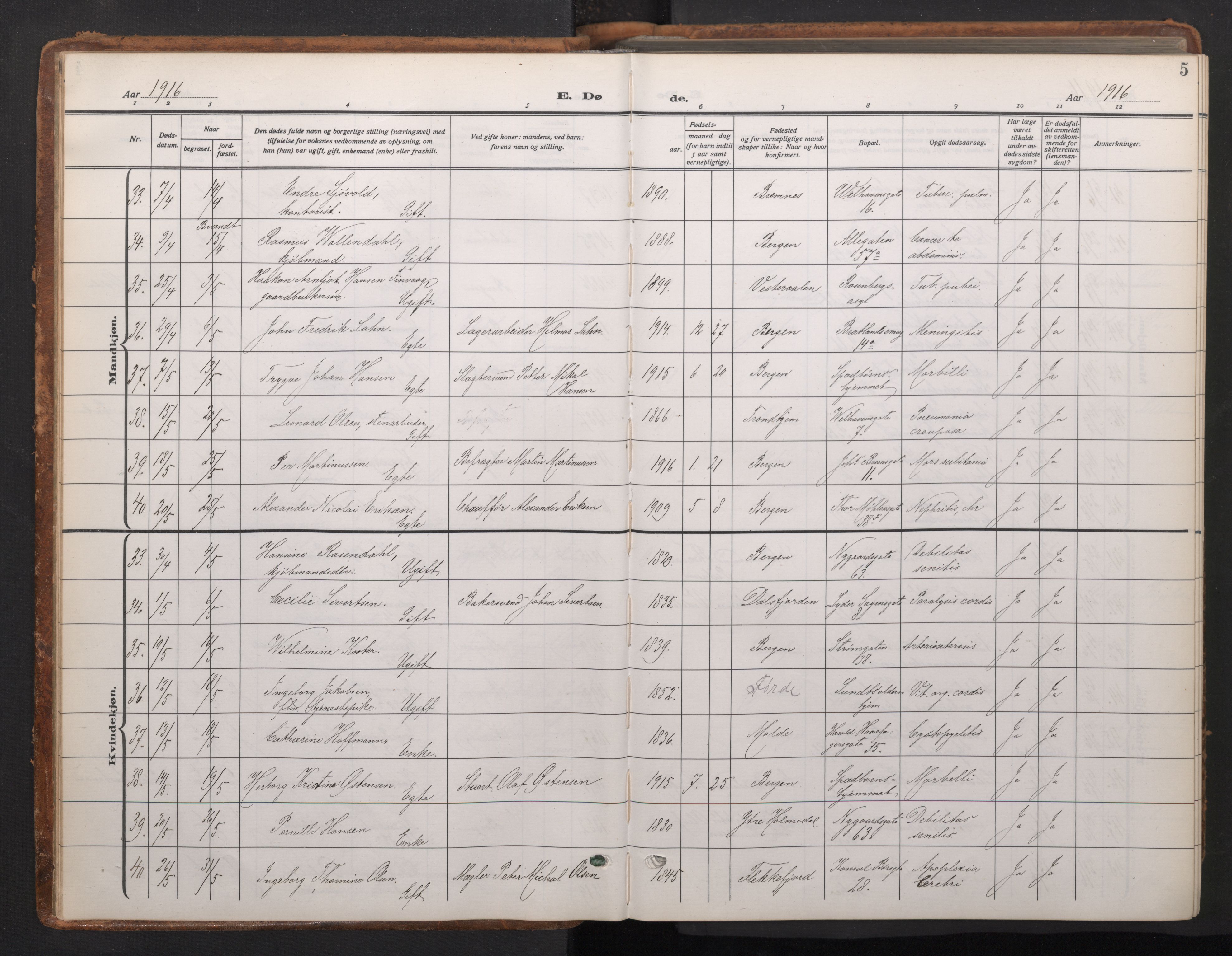Johanneskirken sokneprestembete, AV/SAB-A-76001/H/Haa/L0020: Parish register (official) no. E 2, 1916-1951, p. 5