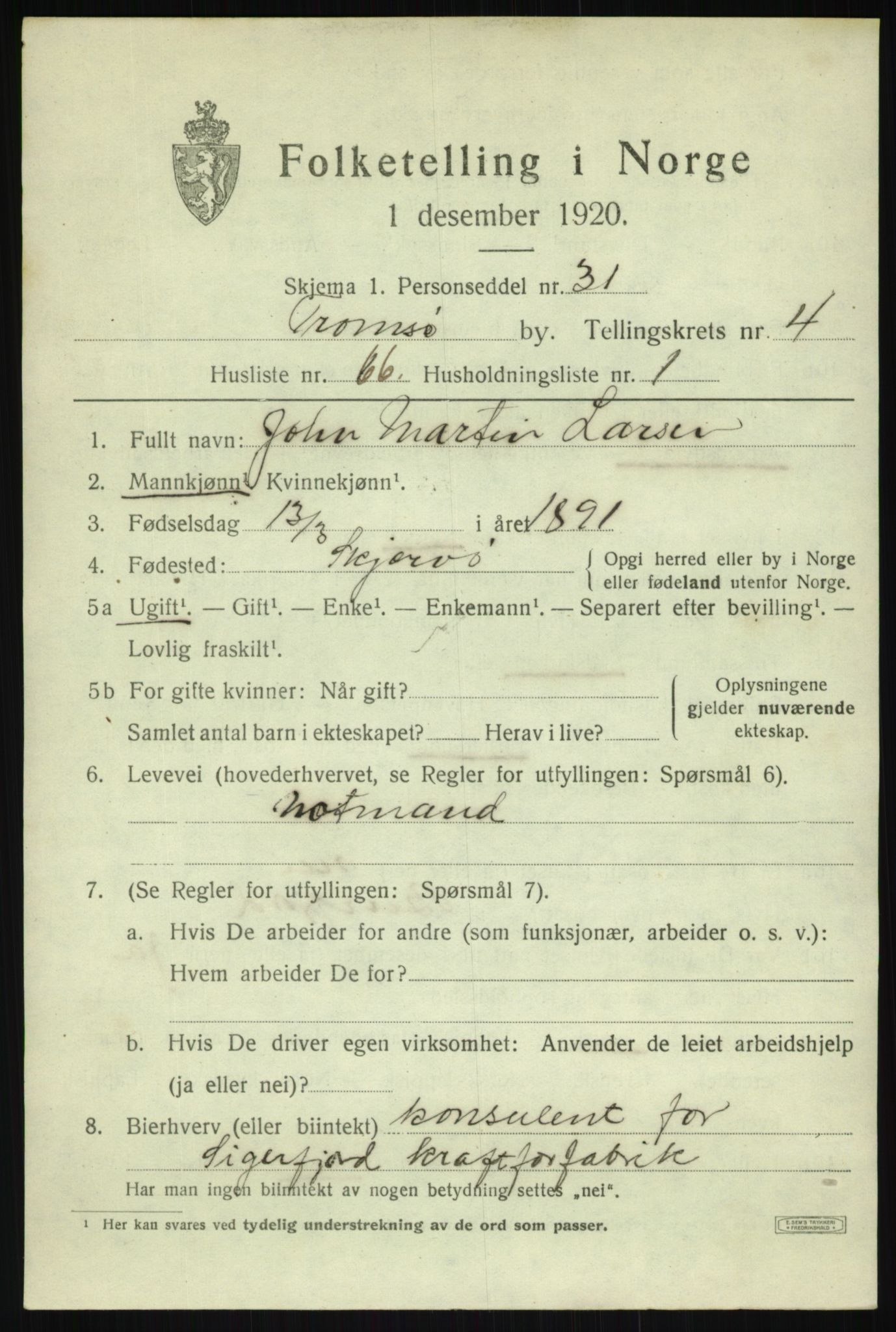 SATØ, 1920 census for Tromsø, 1920, p. 13184