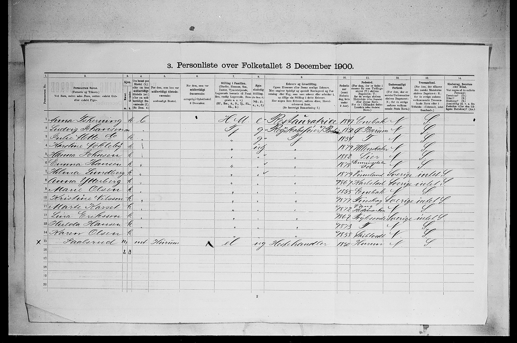 SAO, 1900 census for Kristiania, 1900, p. 20174