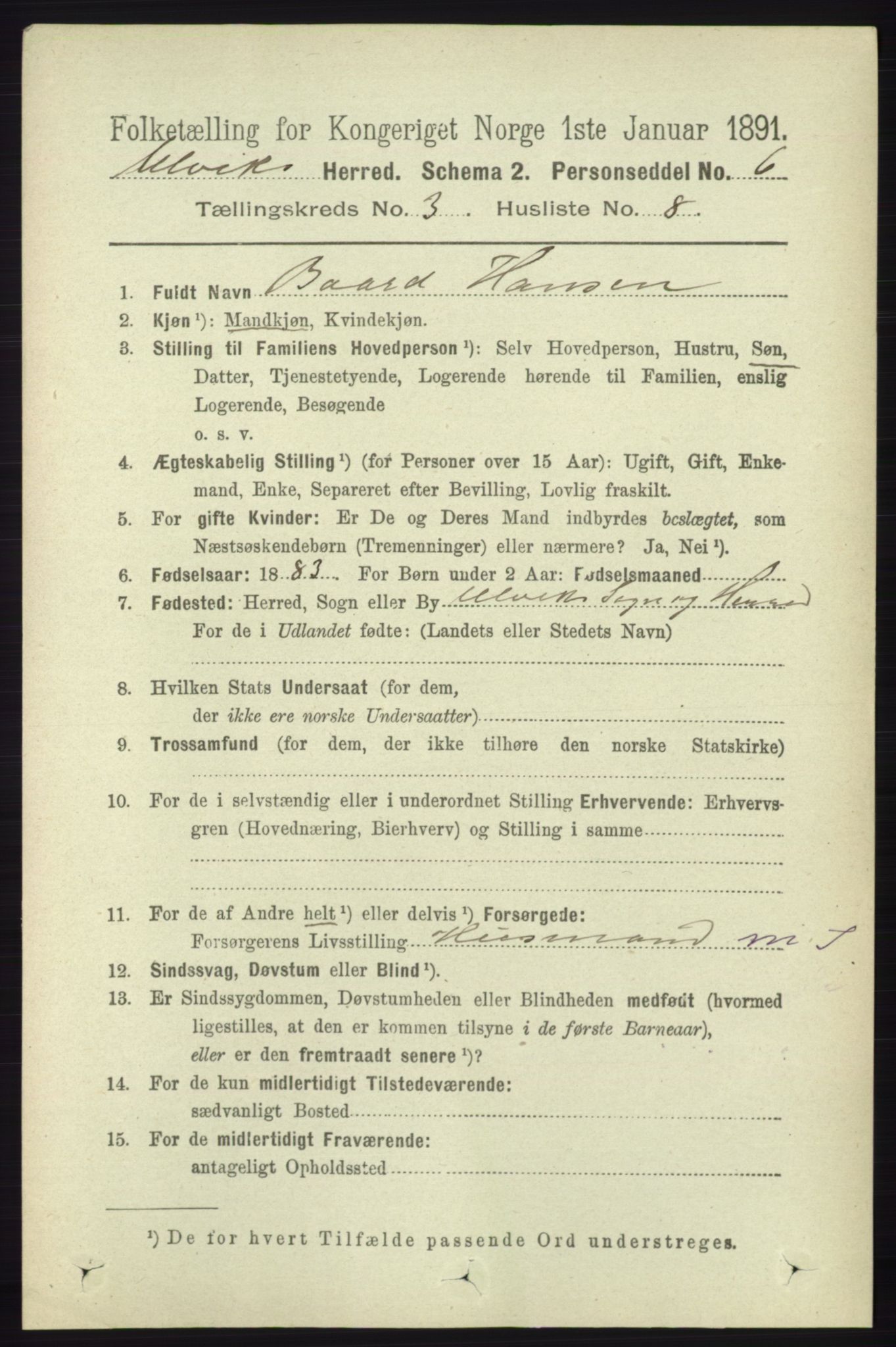 RA, 1891 census for 1233 Ulvik, 1891, p. 370