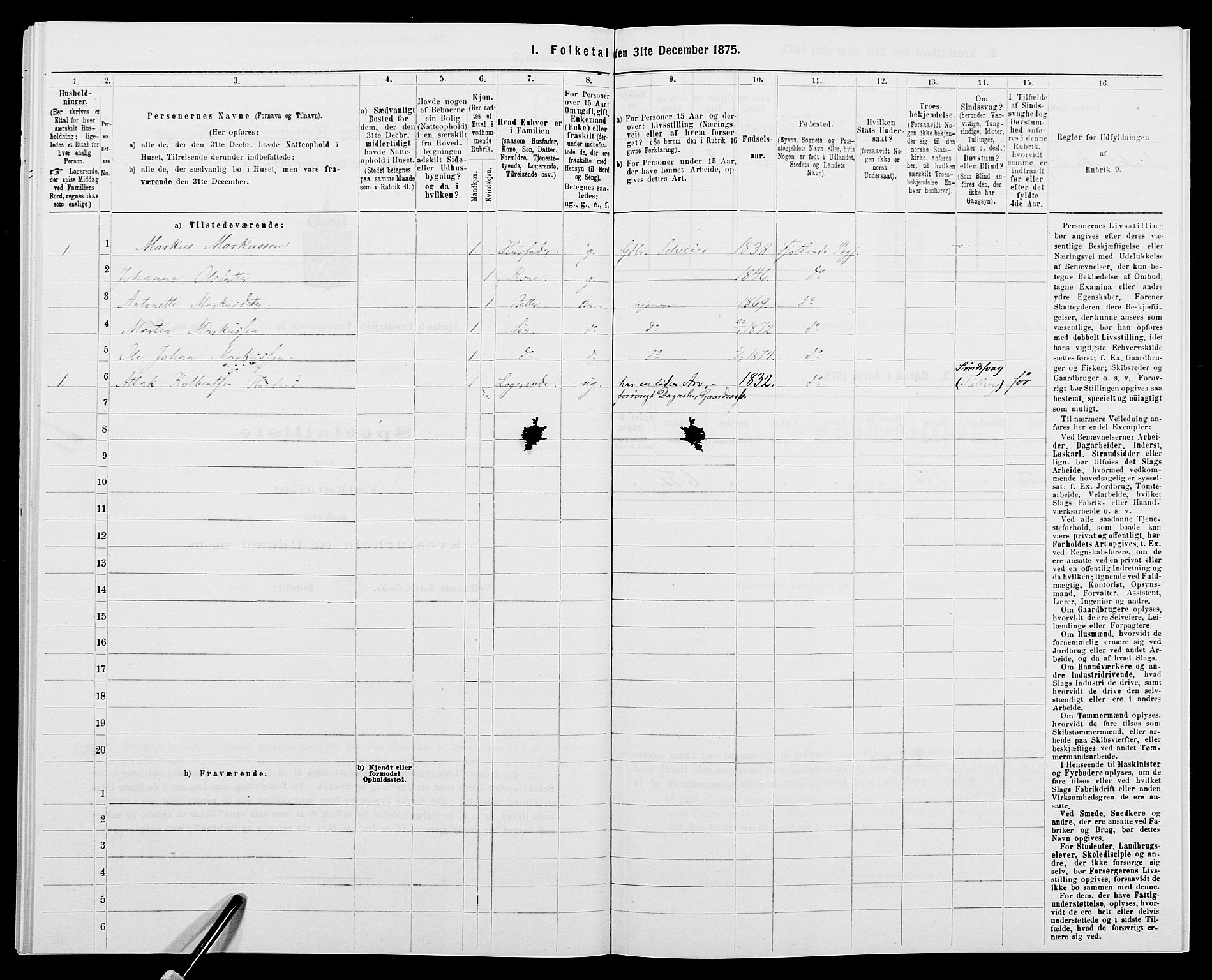 SAK, 1875 census for 1036P Fjotland, 1875, p. 290