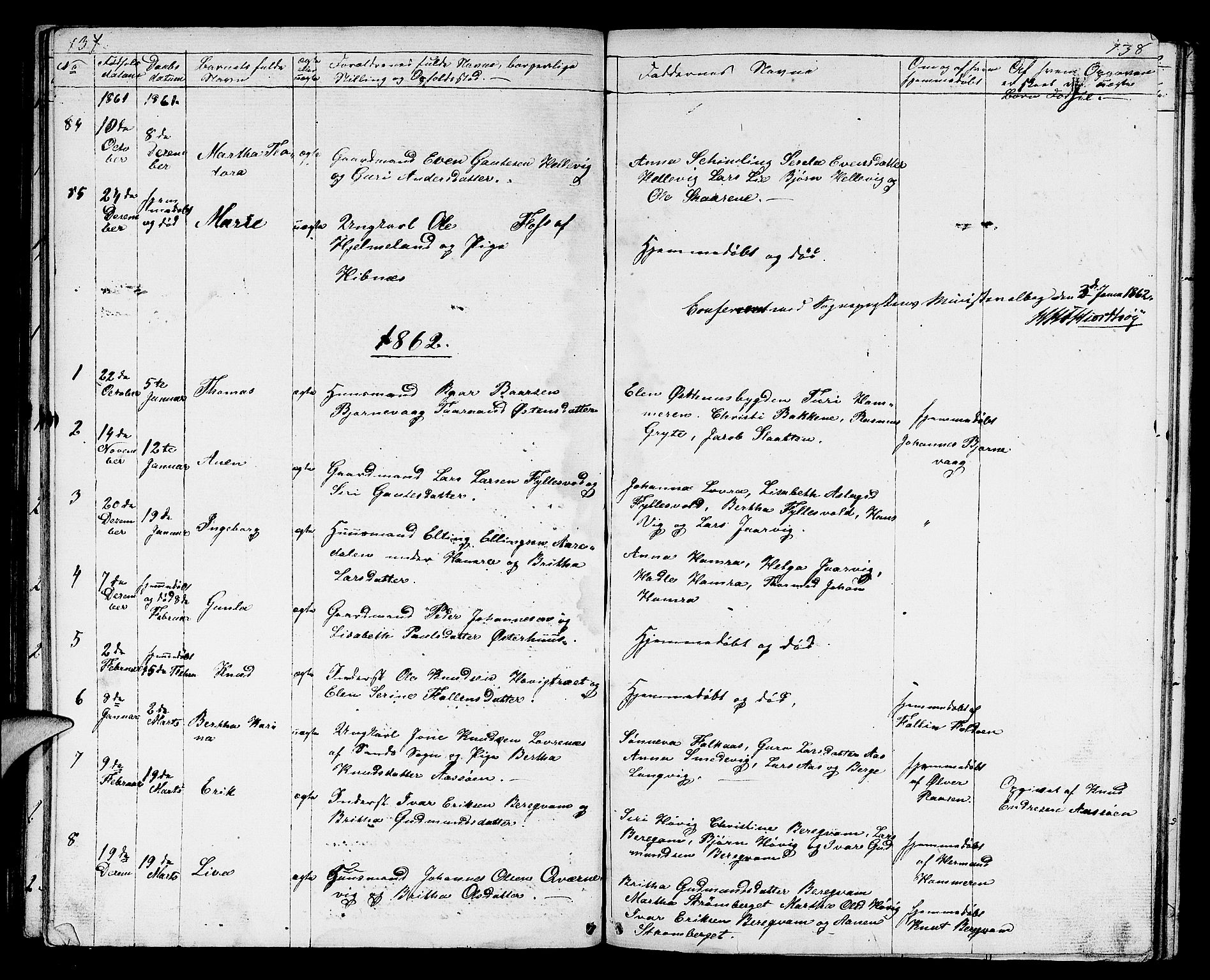 Jelsa sokneprestkontor, SAST/A-101842/01/V: Parish register (copy) no. B 2, 1852-1863, p. 137-138