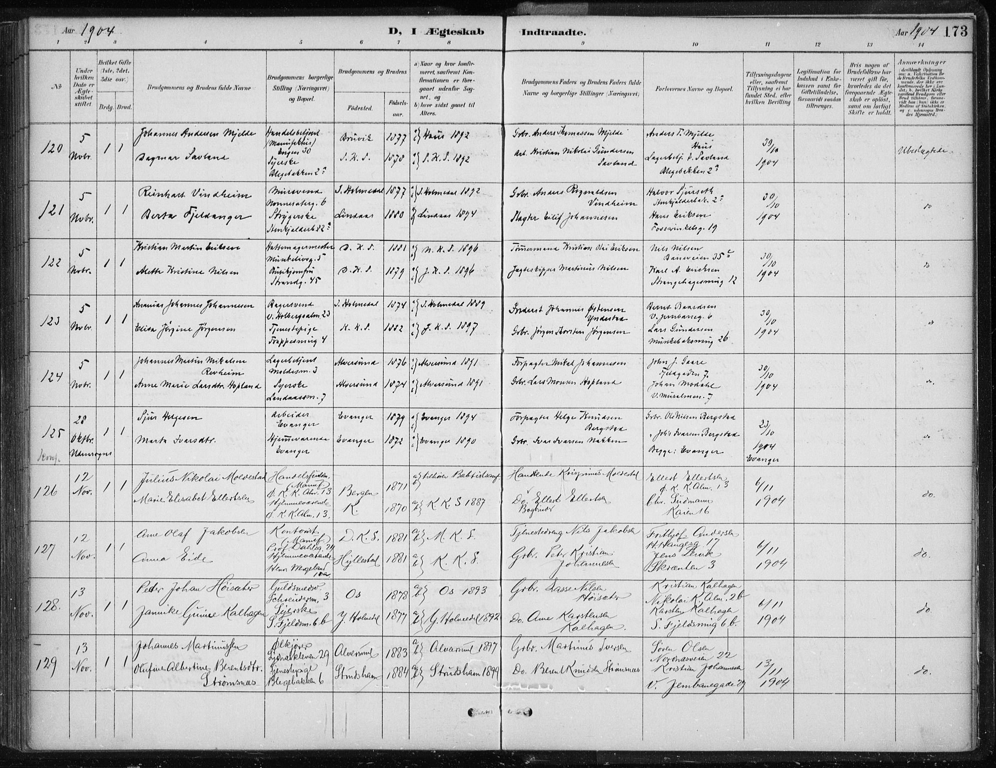 Korskirken sokneprestembete, AV/SAB-A-76101/H/Hab: Parish register (copy) no. D 3, 1887-1906, p. 173